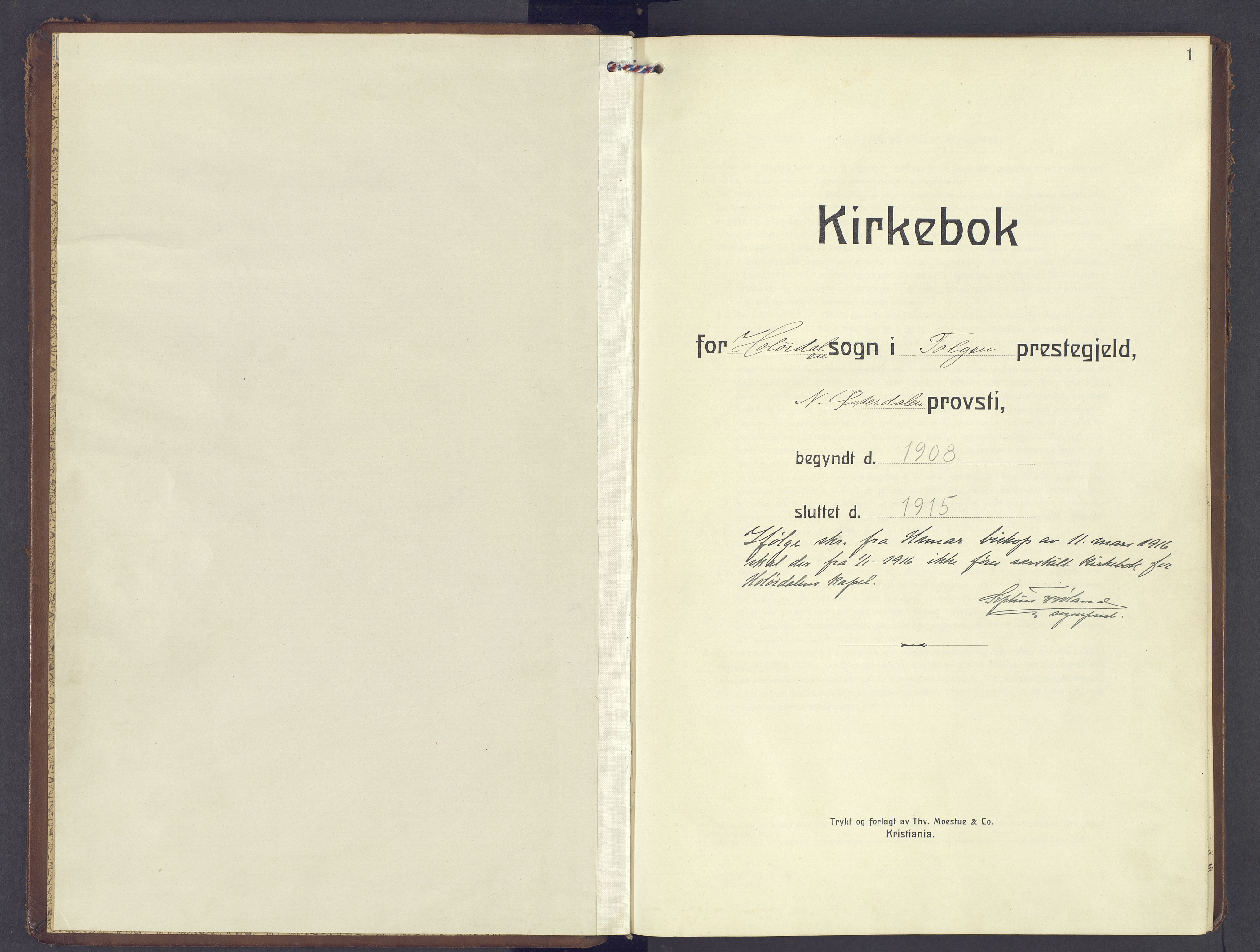 Tolga prestekontor, AV/SAH-PREST-062/K/L0013: Ministerialbok nr. 13, 1908-1915, s. 1