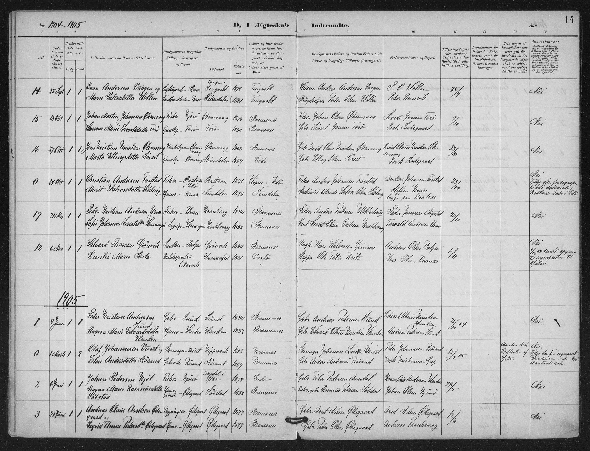 Ministerialprotokoller, klokkerbøker og fødselsregistre - Møre og Romsdal, AV/SAT-A-1454/569/L0821: Ministerialbok nr. 569A07, 1897-1907, s. 14