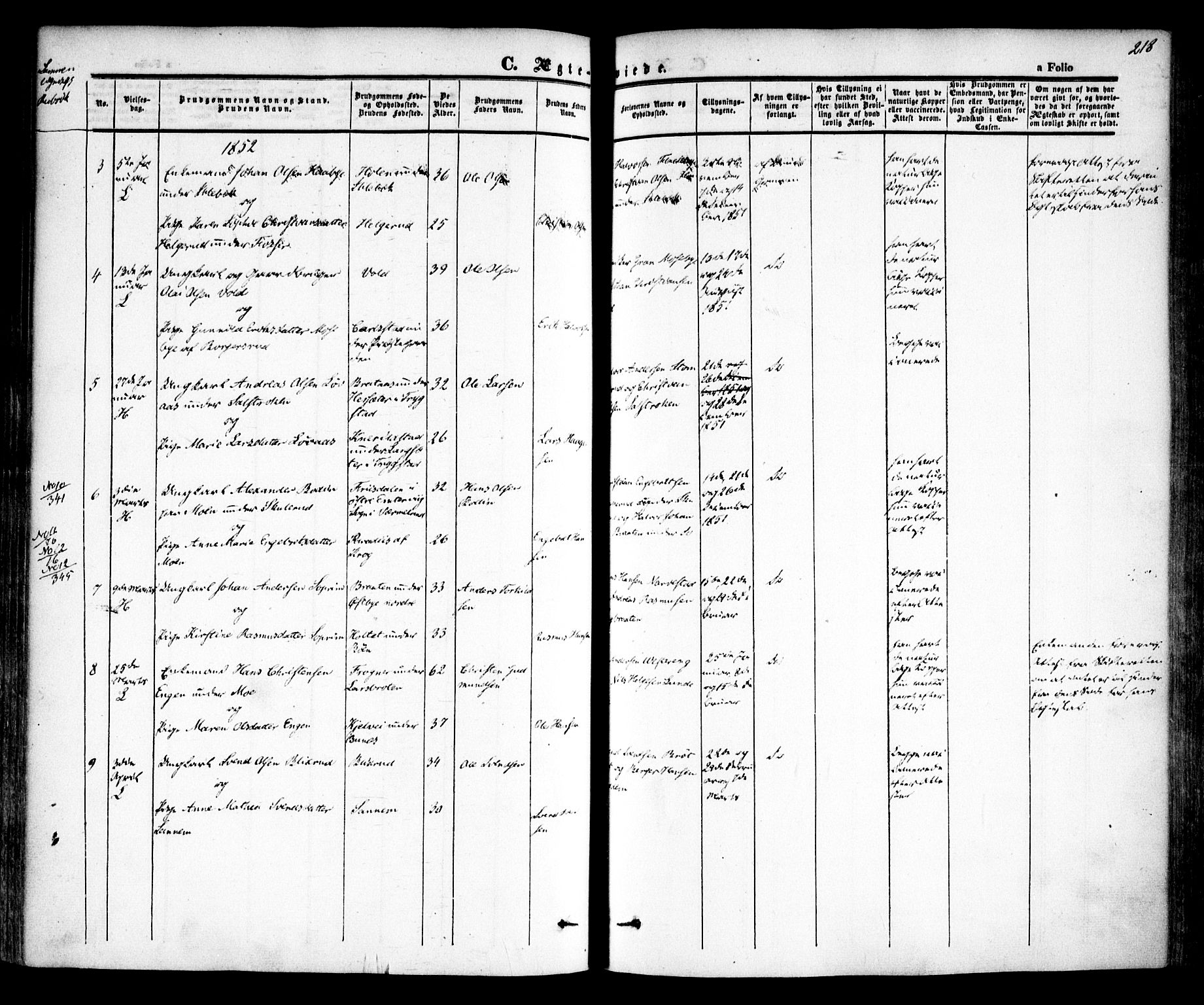 Høland prestekontor Kirkebøker, AV/SAO-A-10346a/F/Fa/L0009: Ministerialbok nr. I 9, 1846-1853, s. 218