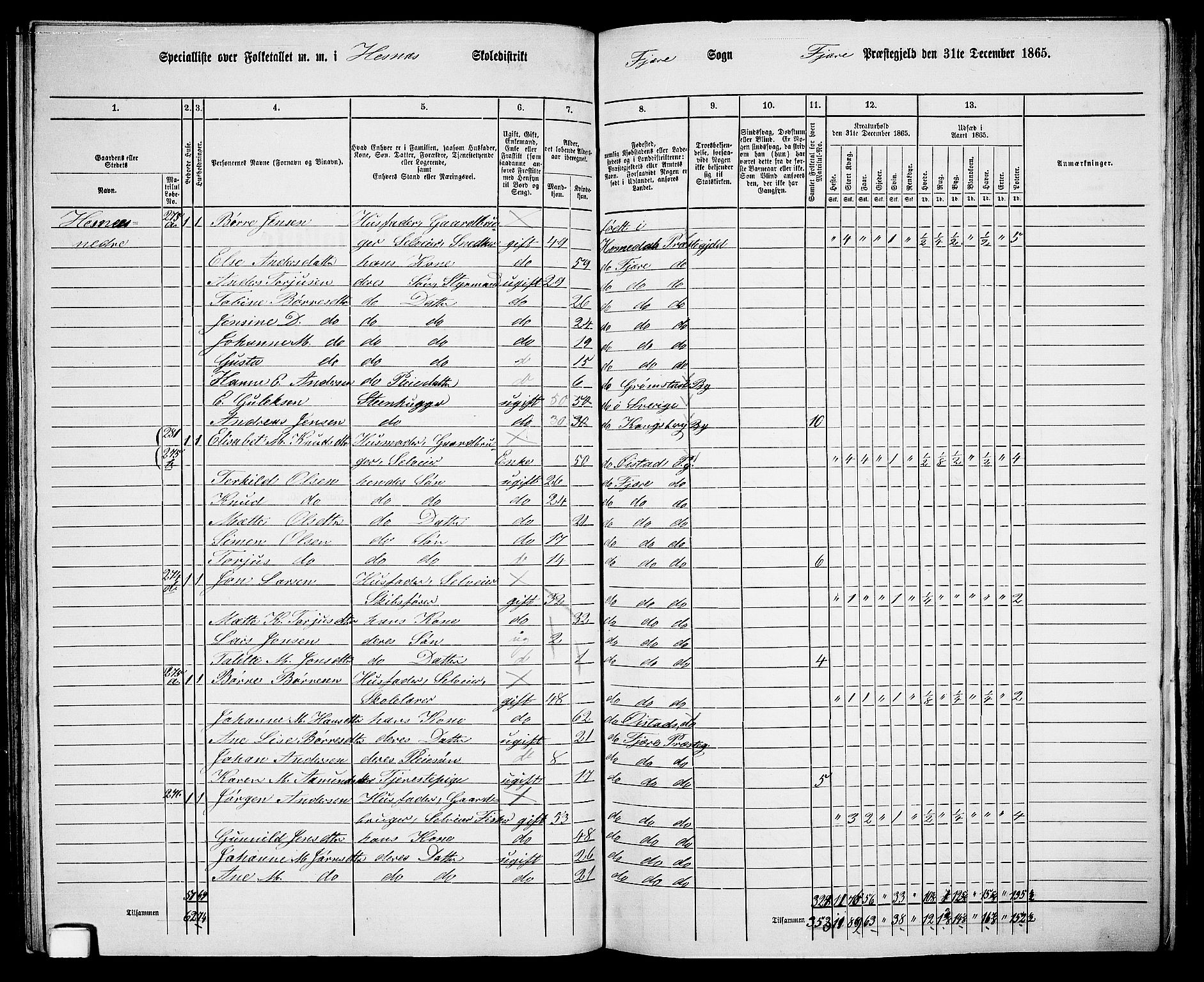 RA, Folketelling 1865 for 0923L Fjære prestegjeld, Fjære sokn, 1865, s. 96