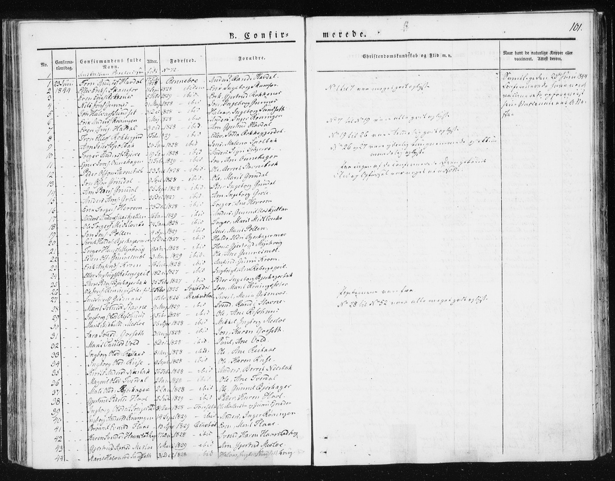 Ministerialprotokoller, klokkerbøker og fødselsregistre - Sør-Trøndelag, AV/SAT-A-1456/674/L0869: Ministerialbok nr. 674A01, 1829-1860, s. 101