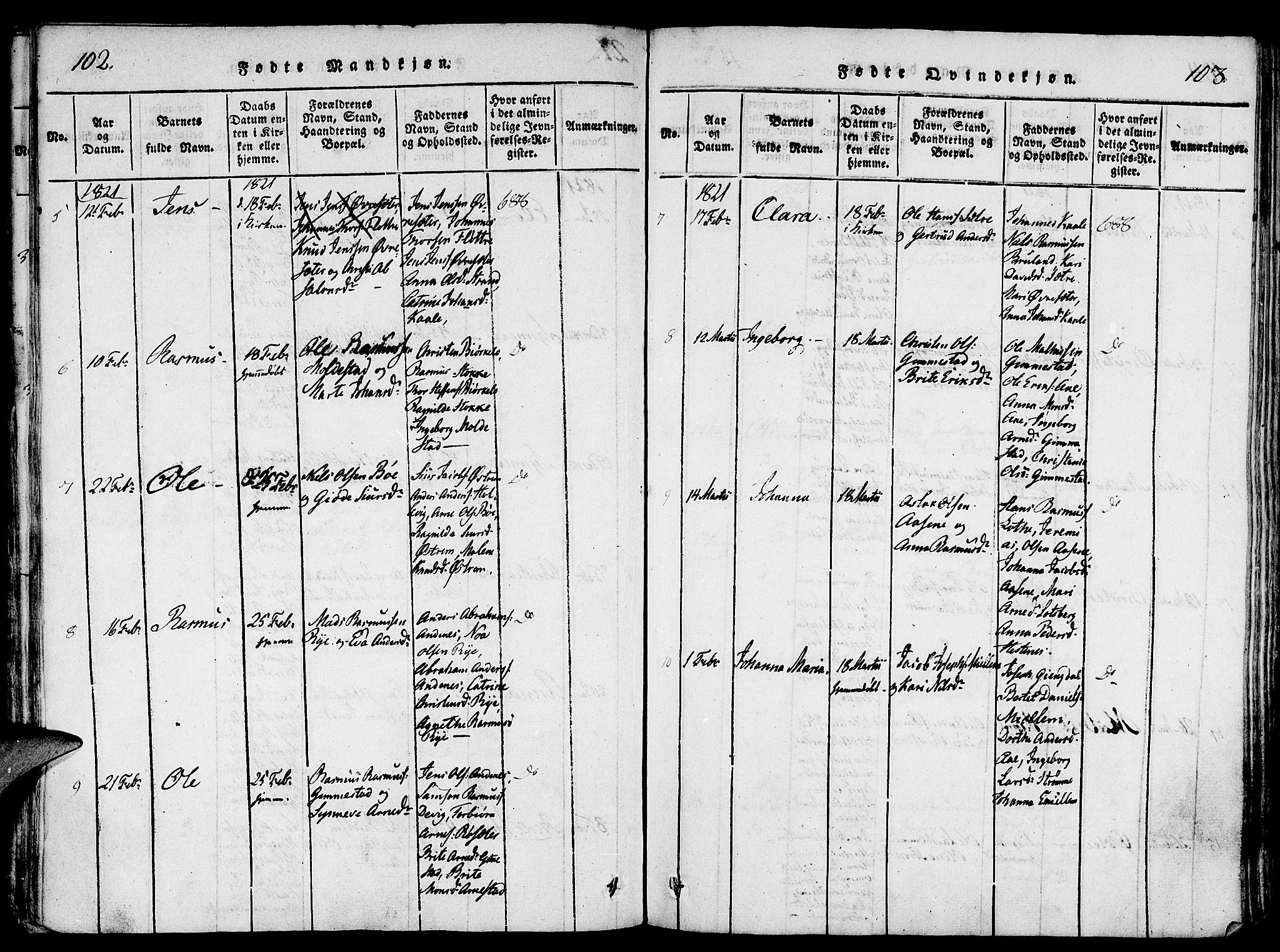 Gloppen sokneprestembete, AV/SAB-A-80101/H/Haa/Haaa/L0006: Ministerialbok nr. A 6, 1816-1826, s. 102-103