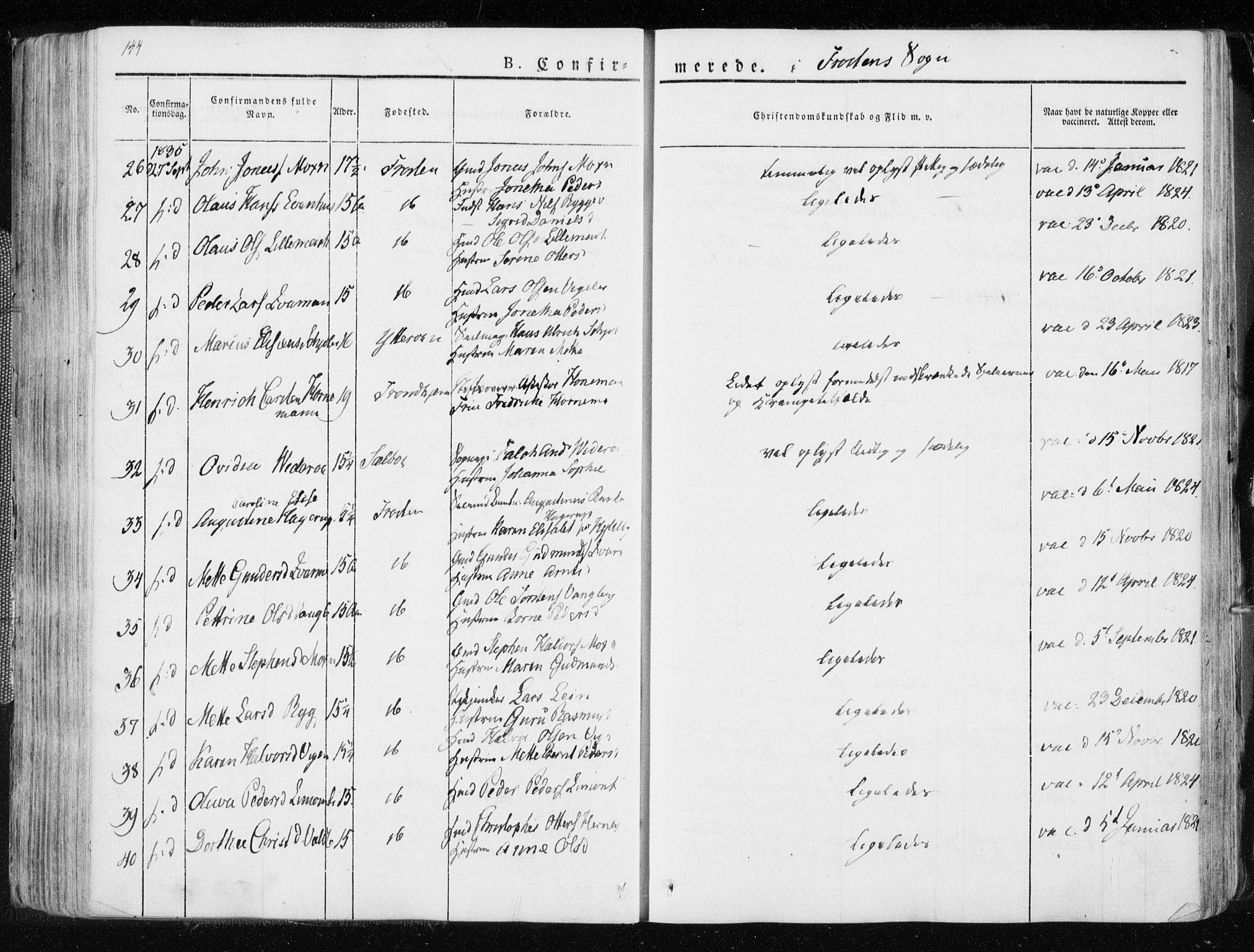 Ministerialprotokoller, klokkerbøker og fødselsregistre - Nord-Trøndelag, SAT/A-1458/713/L0114: Ministerialbok nr. 713A05, 1827-1839, s. 144