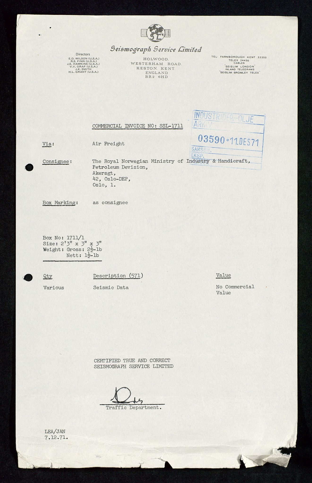 Industridepartementet, Oljekontoret, AV/SAST-A-101348/Da/L0007:  Arkivnøkkel 714 - 722 Seismiske undersøkelser, 1965-1973, s. 438