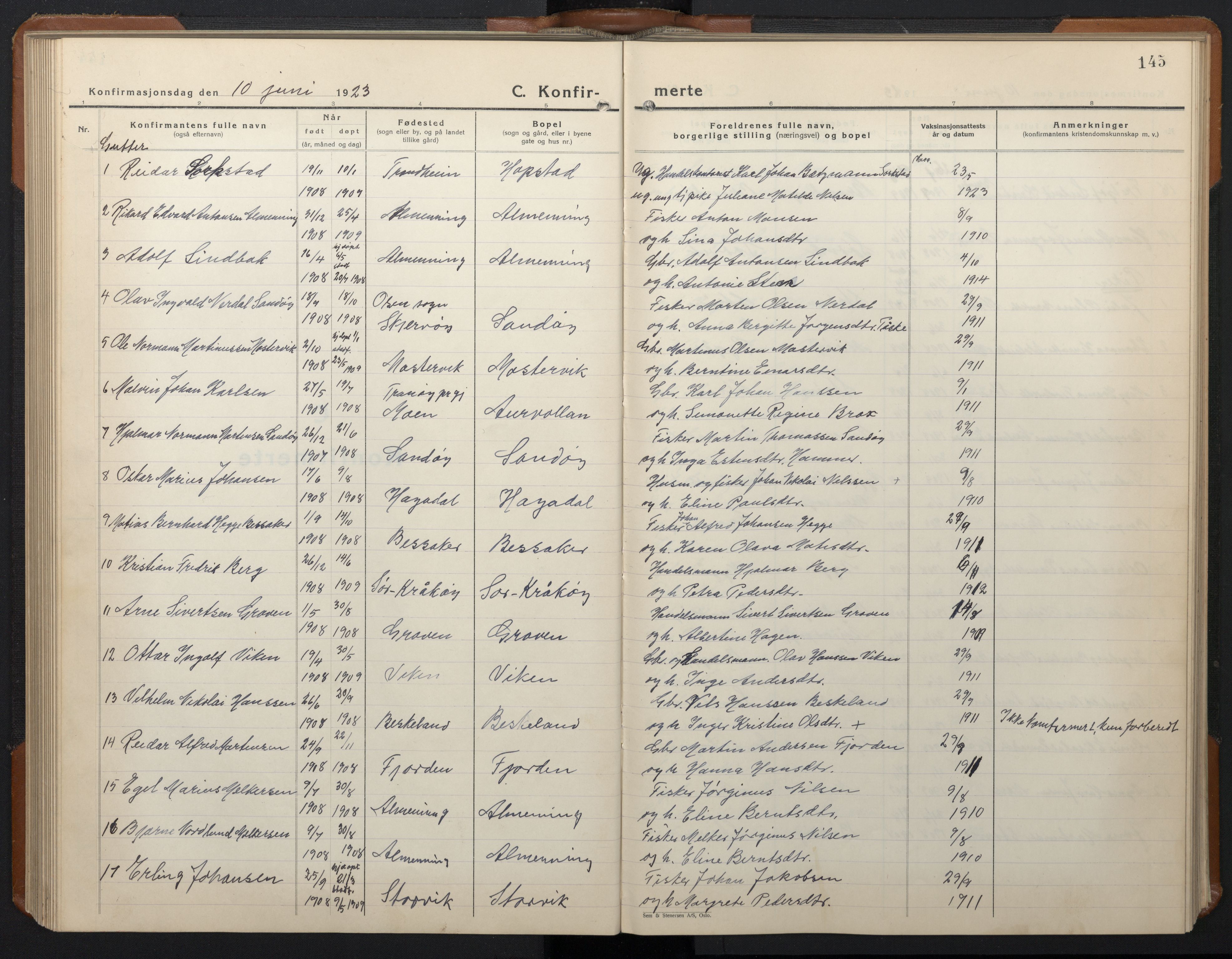 Ministerialprotokoller, klokkerbøker og fødselsregistre - Sør-Trøndelag, AV/SAT-A-1456/657/L0718: Klokkerbok nr. 657C05, 1923-1948, s. 145