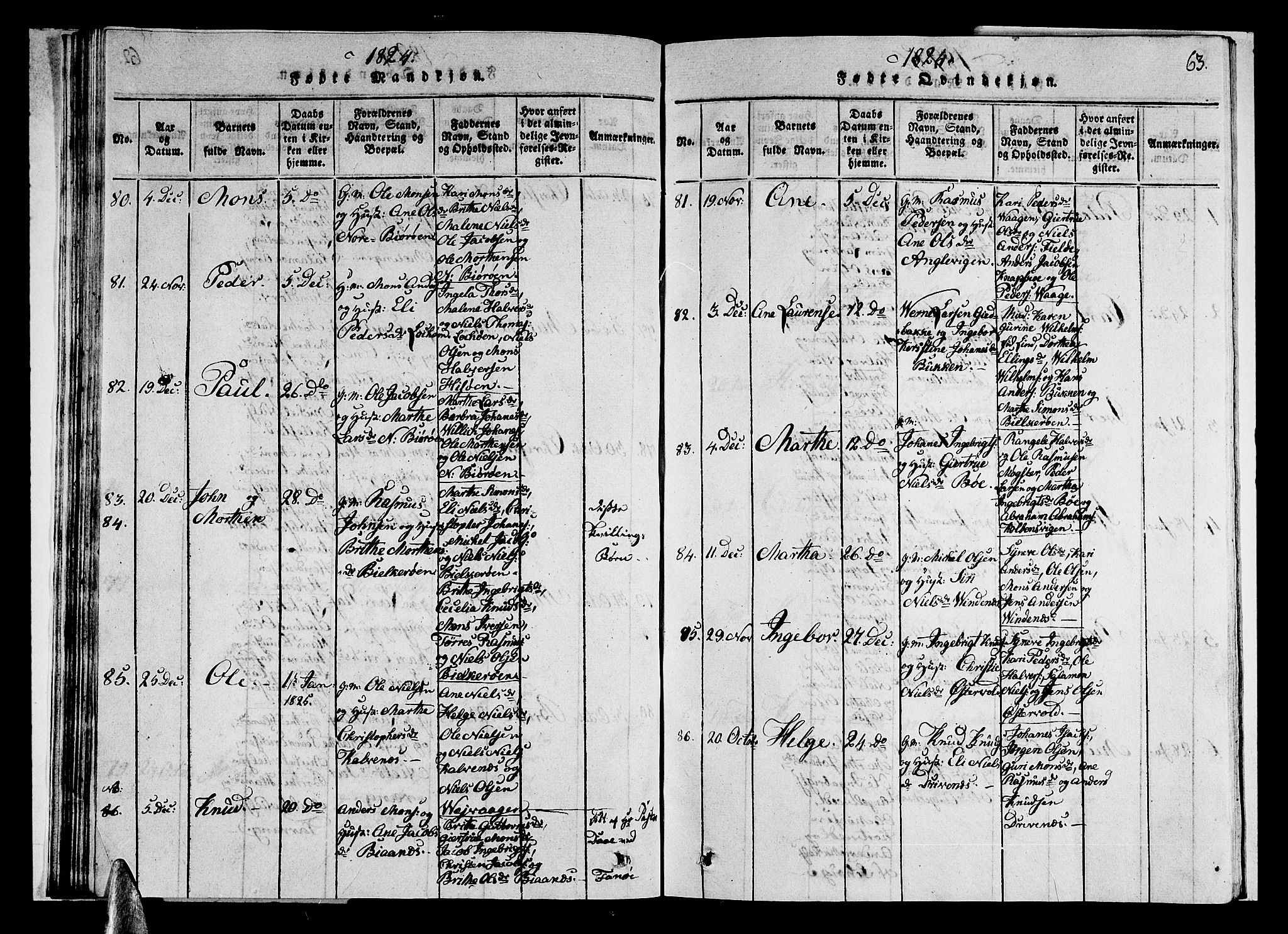 Sund sokneprestembete, AV/SAB-A-99930: Klokkerbok nr. A 1, 1816-1827, s. 63