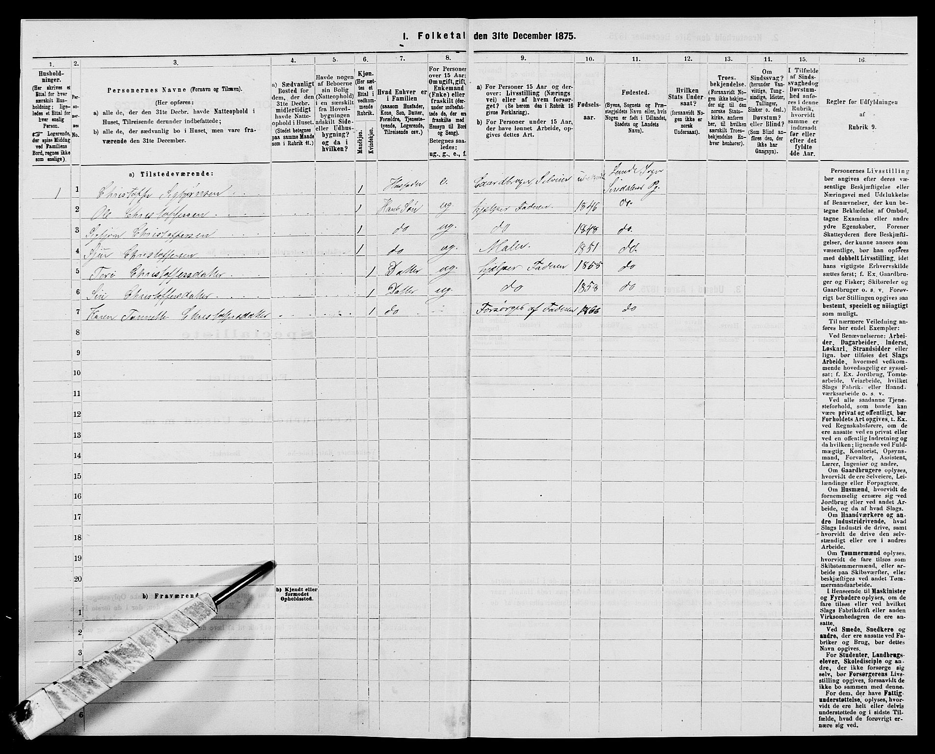 SAK, Folketelling 1875 for 1046P Sirdal prestegjeld, 1875, s. 408