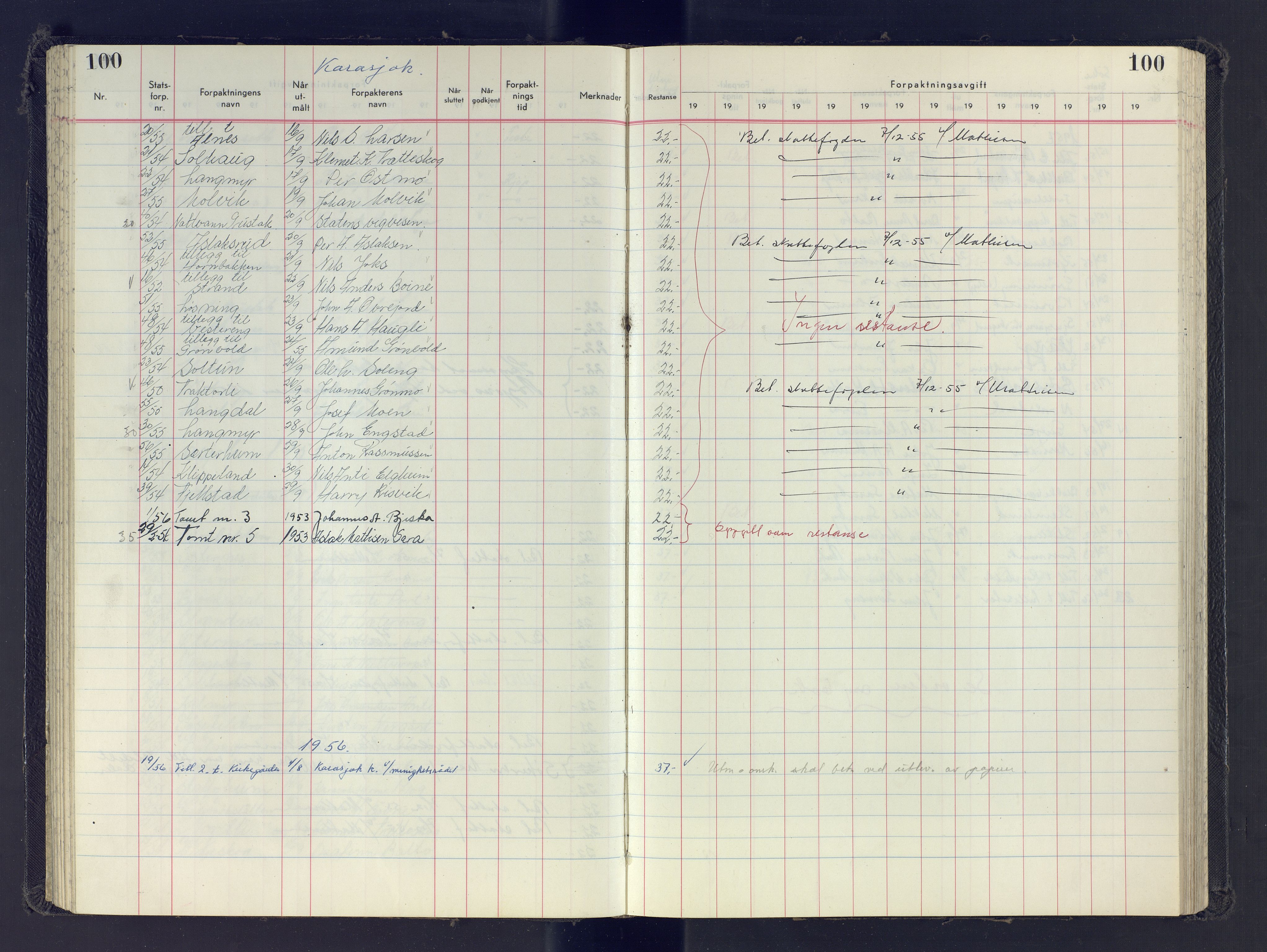 Finnmark jordsalgskommisjon/jordsalgskontor og Statskog SF Finnmark jordsalgskontor, AV/SATØ-S-1443/J/Jb/L0001: Protokoll for salg og forpaktning, 1948-1958, s. 100