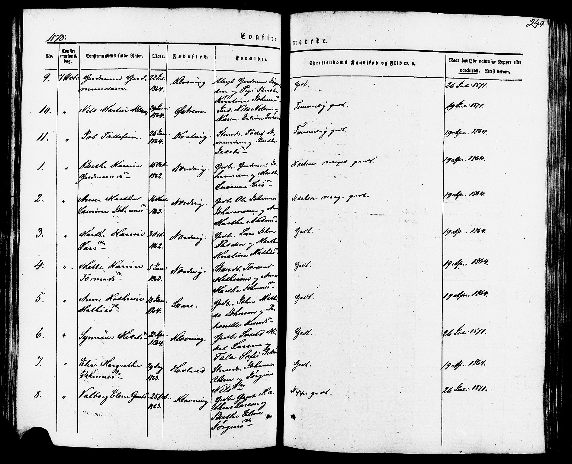 Torvastad sokneprestkontor, SAST/A -101857/H/Ha/Haa/L0007: Ministerialbok nr. A 7, 1838-1882, s. 240