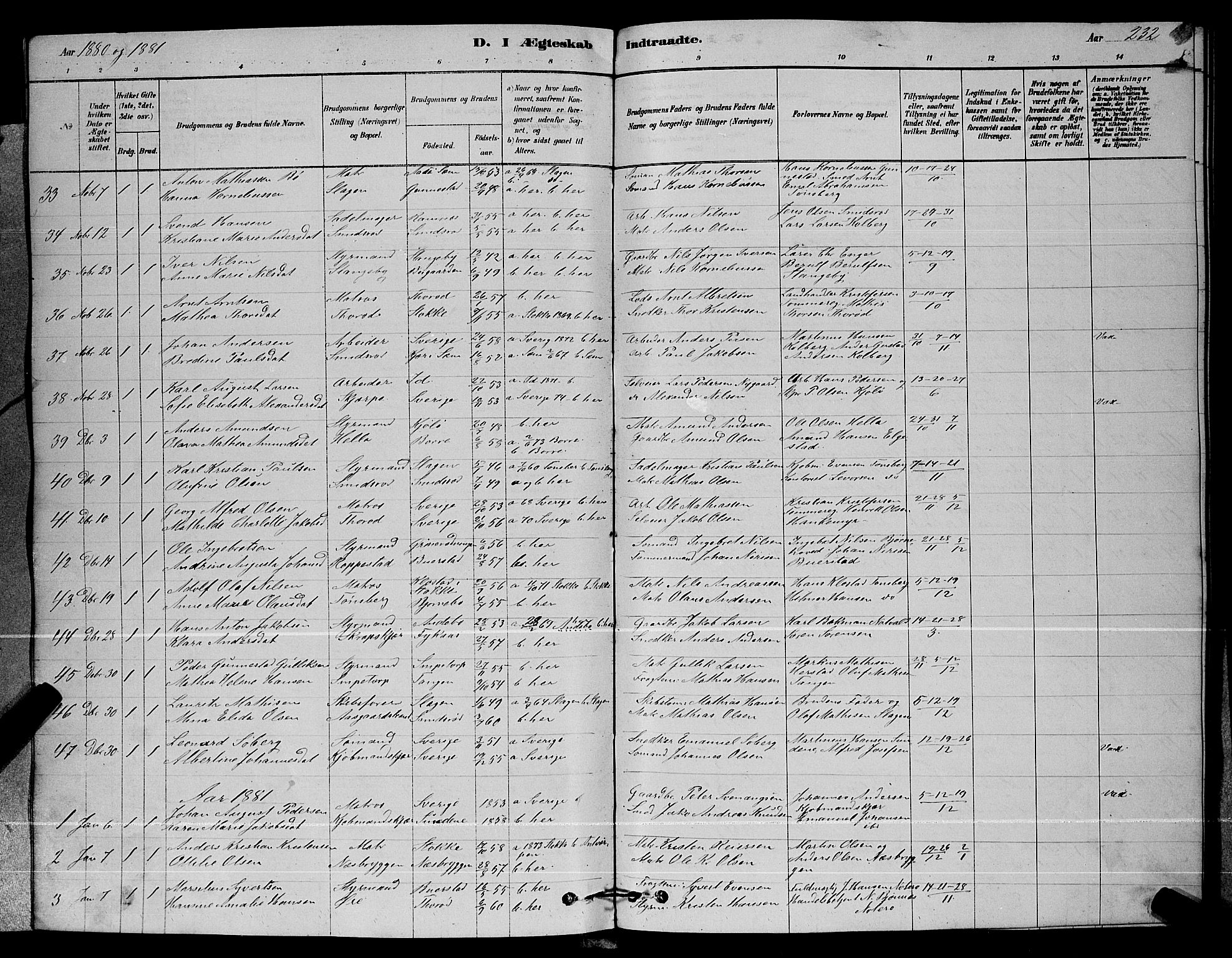 Nøtterøy kirkebøker, AV/SAKO-A-354/G/Ga/L0003: Klokkerbok nr. I 3, 1878-1893, s. 232