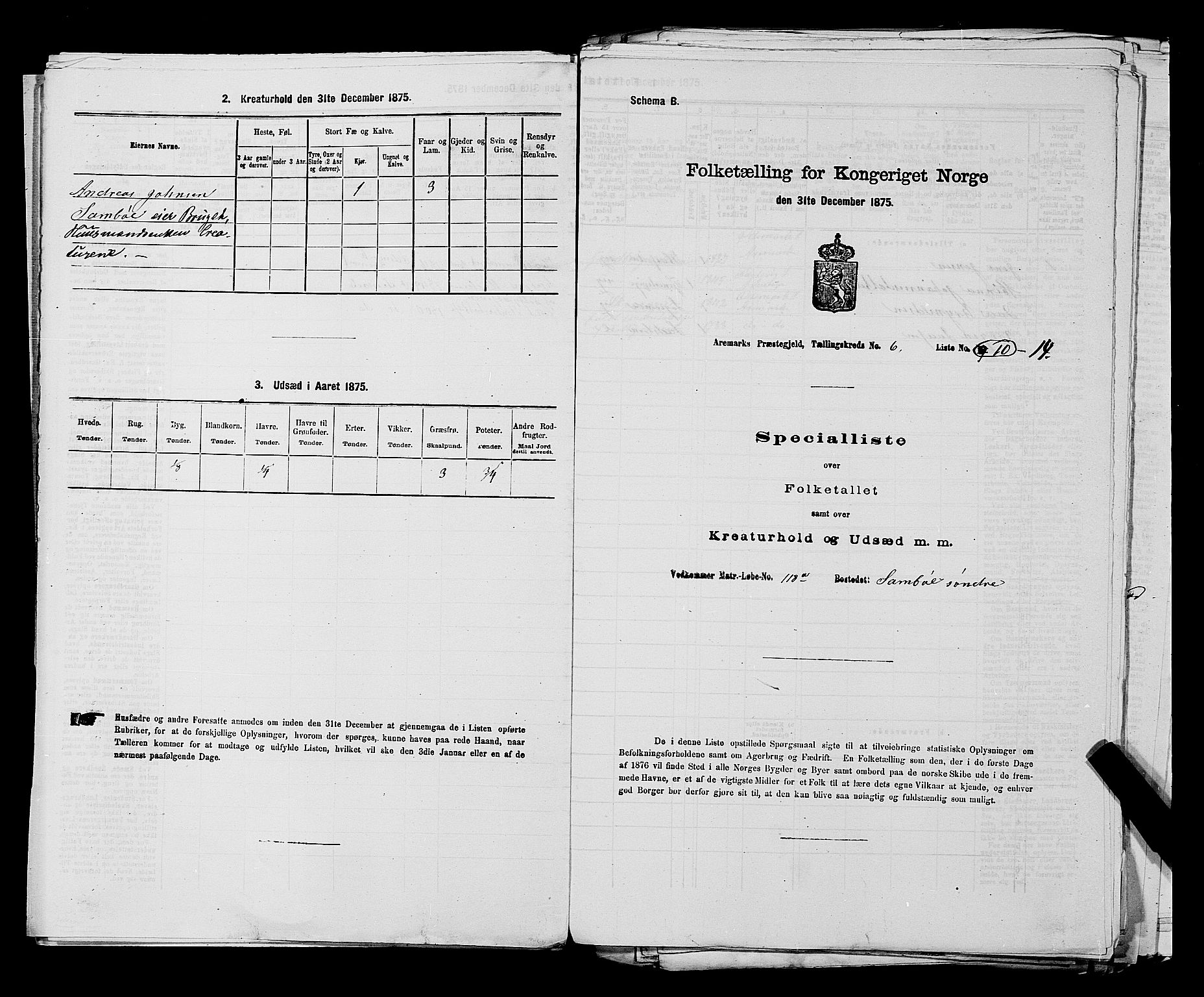 RA, Folketelling 1875 for 0118P Aremark prestegjeld, 1875, s. 845