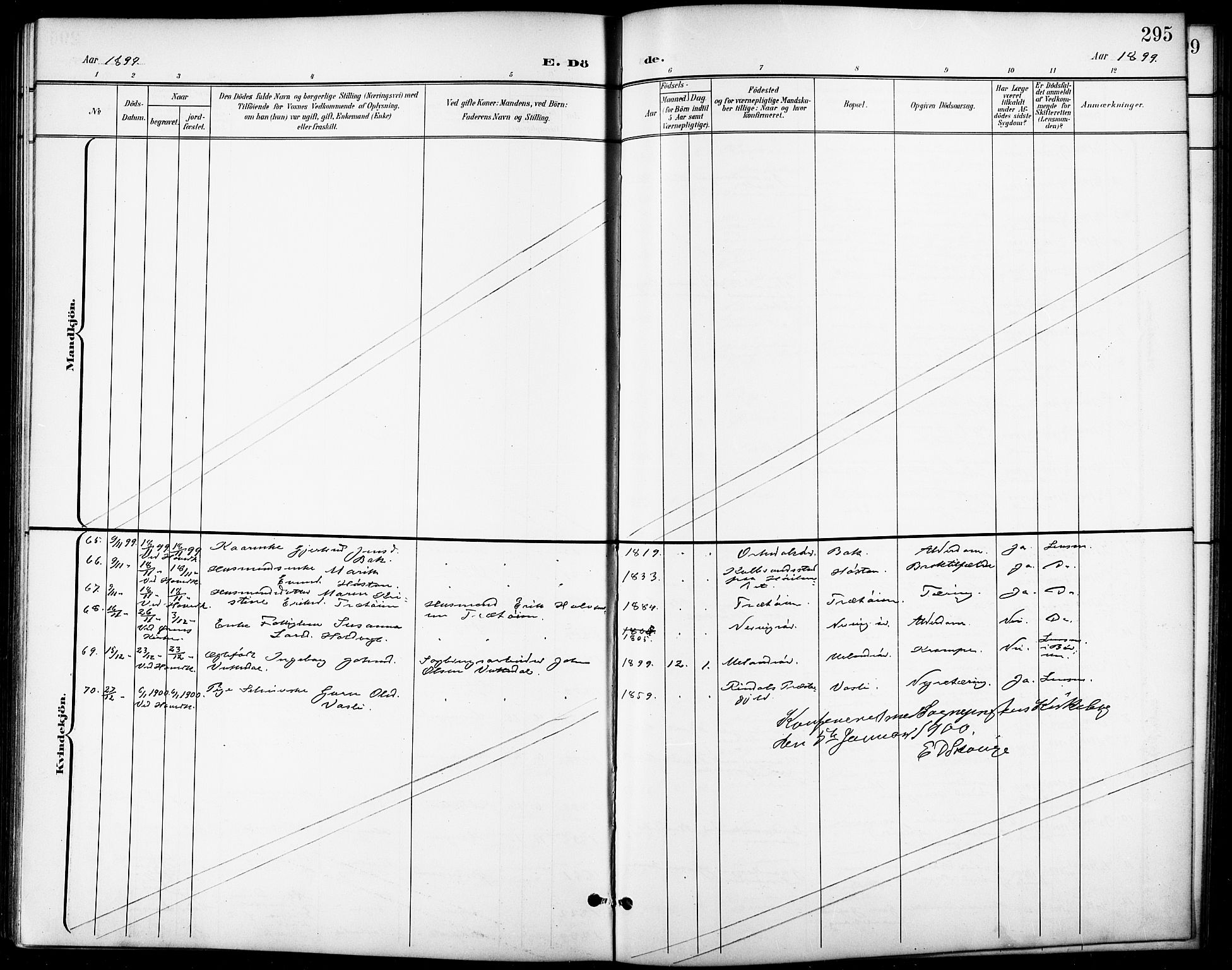 Ministerialprotokoller, klokkerbøker og fødselsregistre - Sør-Trøndelag, AV/SAT-A-1456/668/L0819: Klokkerbok nr. 668C08, 1899-1912, s. 295