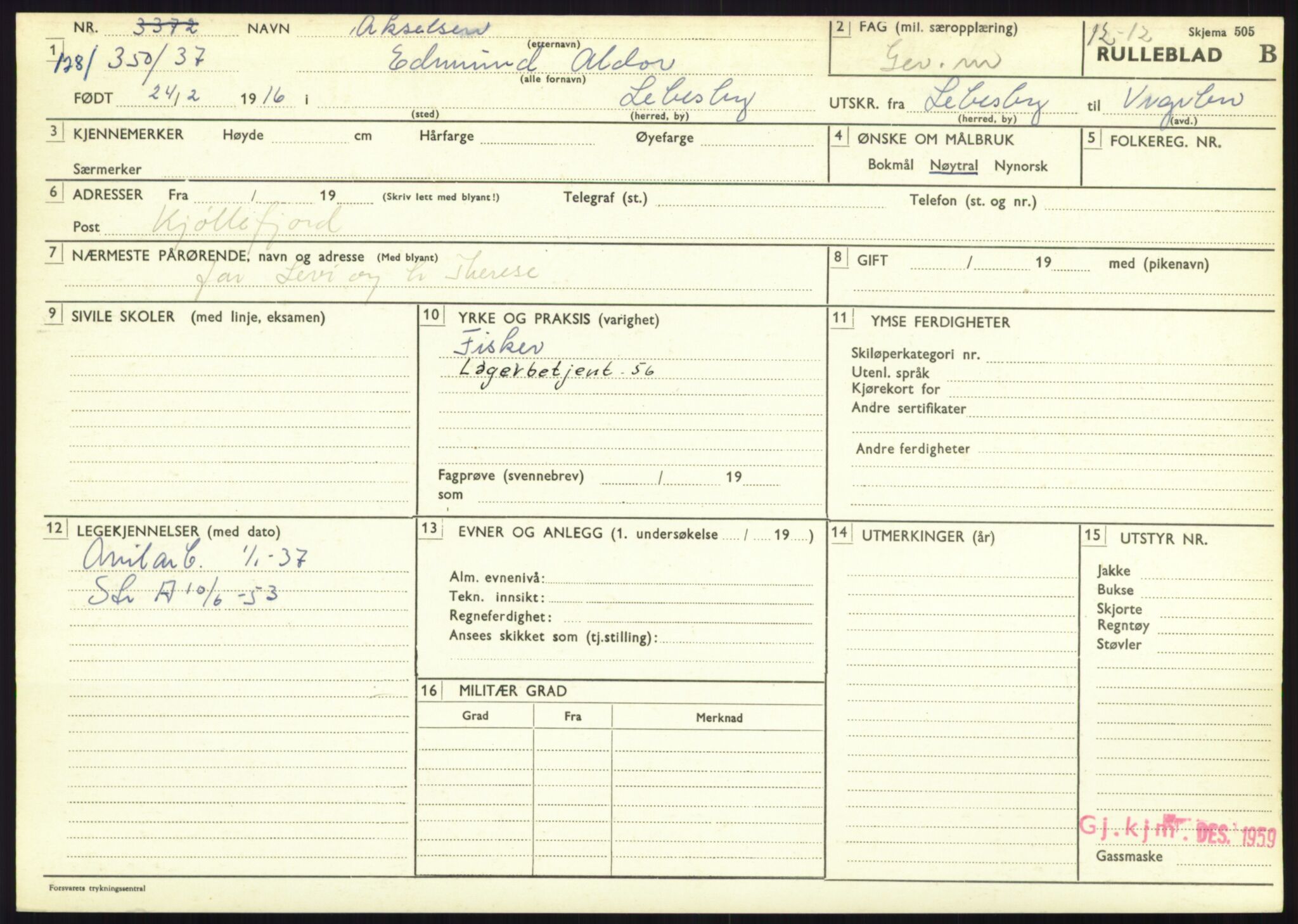 Forsvaret, Varanger bataljon, AV/RA-RAFA-2258/1/D/L0445: Rulleblad for menige født 1915-1916, 1915-1916, s. 302