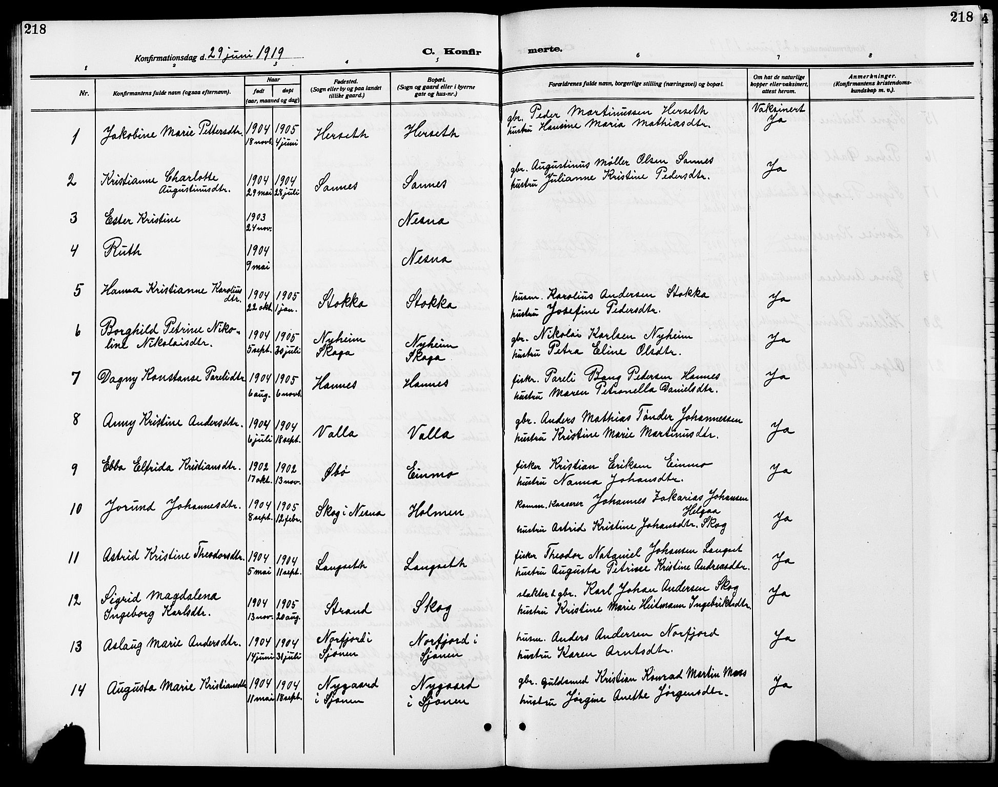 Ministerialprotokoller, klokkerbøker og fødselsregistre - Nordland, AV/SAT-A-1459/838/L0560: Klokkerbok nr. 838C07, 1910-1928, s. 218