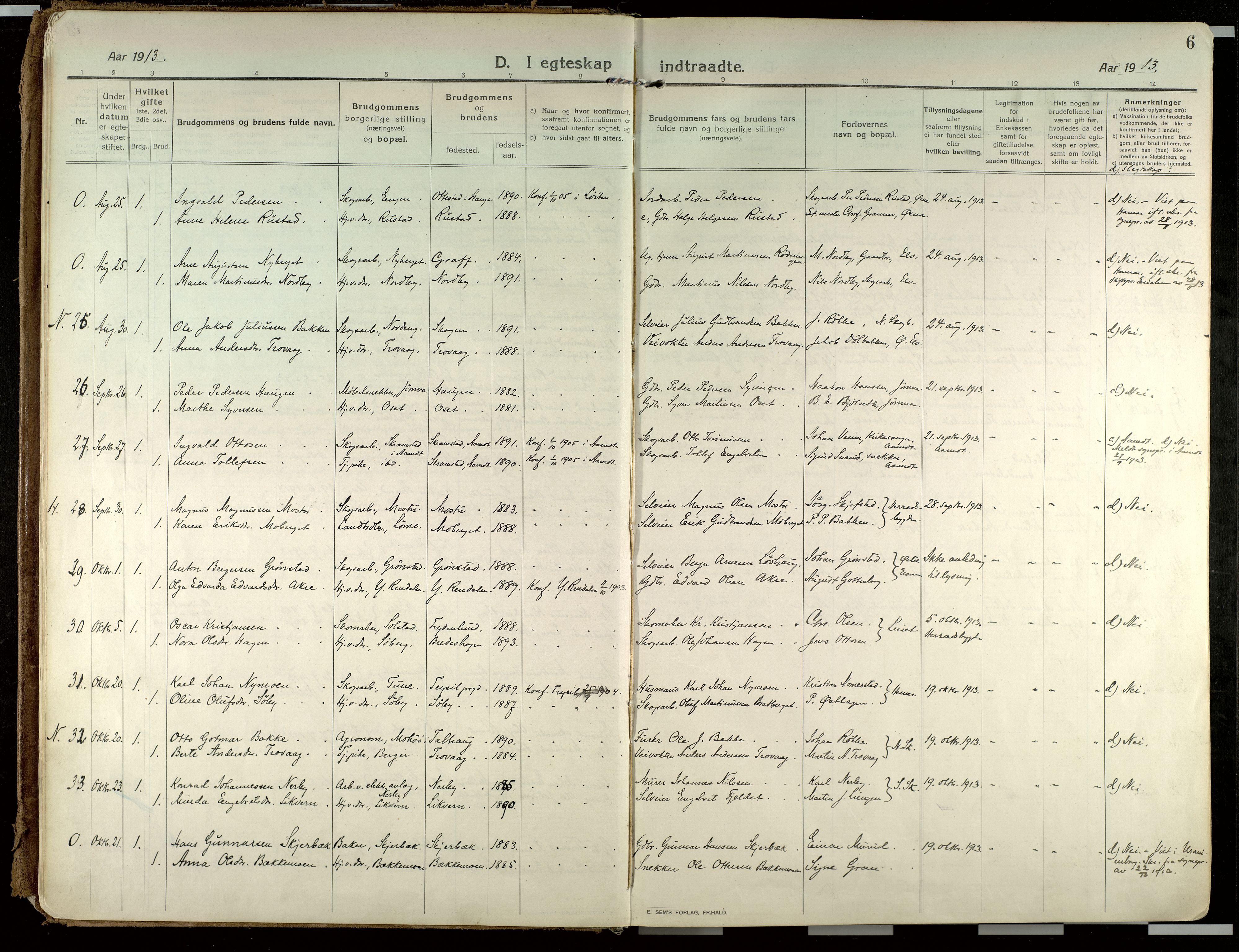 Elverum prestekontor, AV/SAH-PREST-044/H/Ha/Haa/L0021: Ministerialbok nr. 21, 1913-1928, s. 6