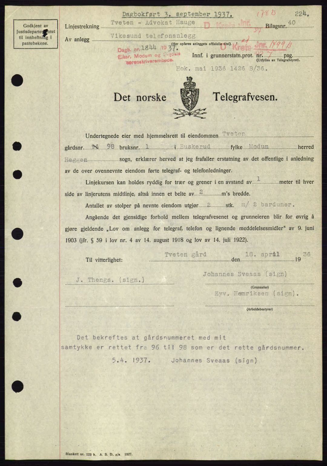 Eiker, Modum og Sigdal sorenskriveri, SAKO/A-123/G/Ga/Gab/L0036: Pantebok nr. A6, 1937-1937, Dagboknr: 1844/1937
