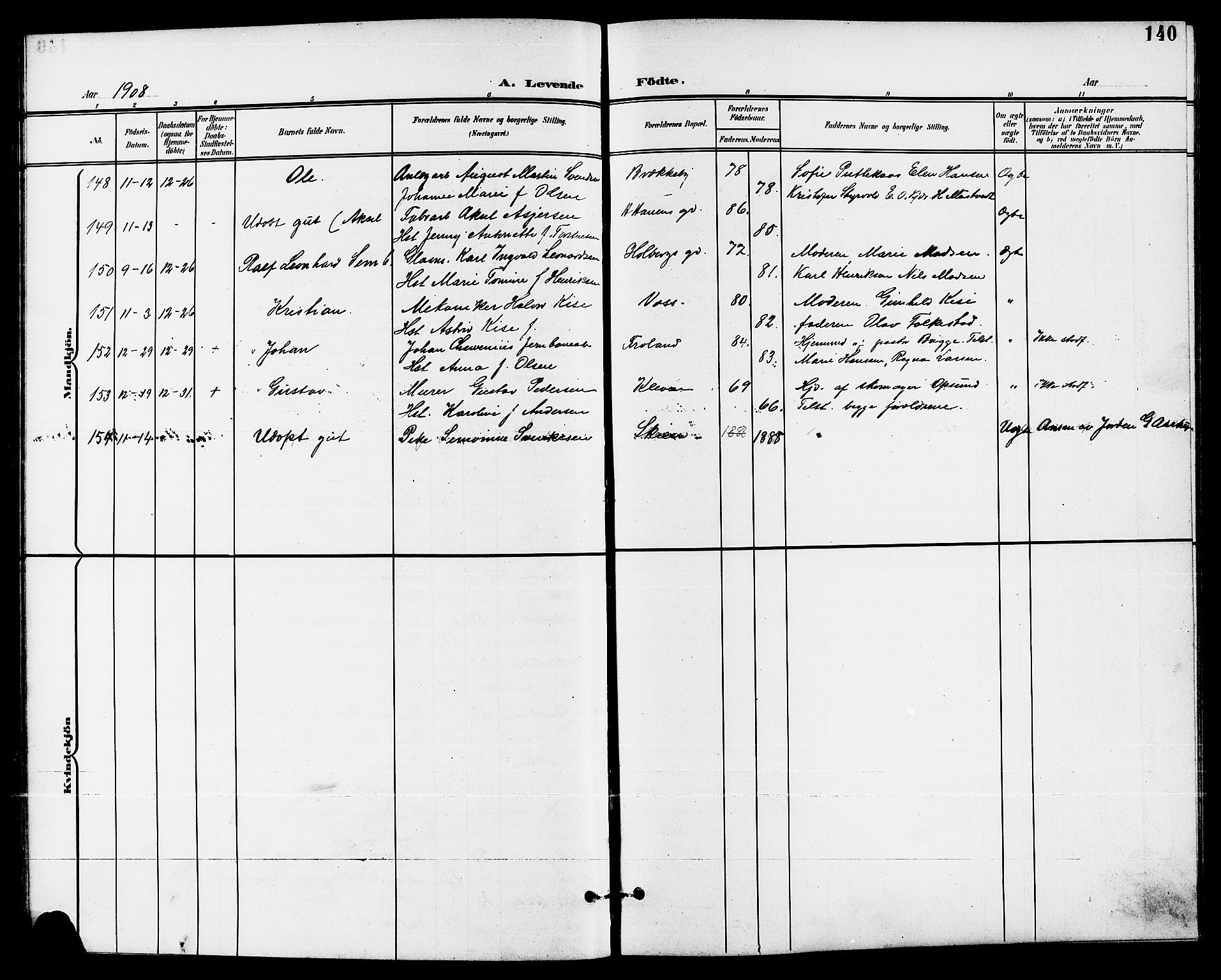Skien kirkebøker, AV/SAKO-A-302/G/Ga/L0008: Klokkerbok nr. 8, 1900-1910, s. 140