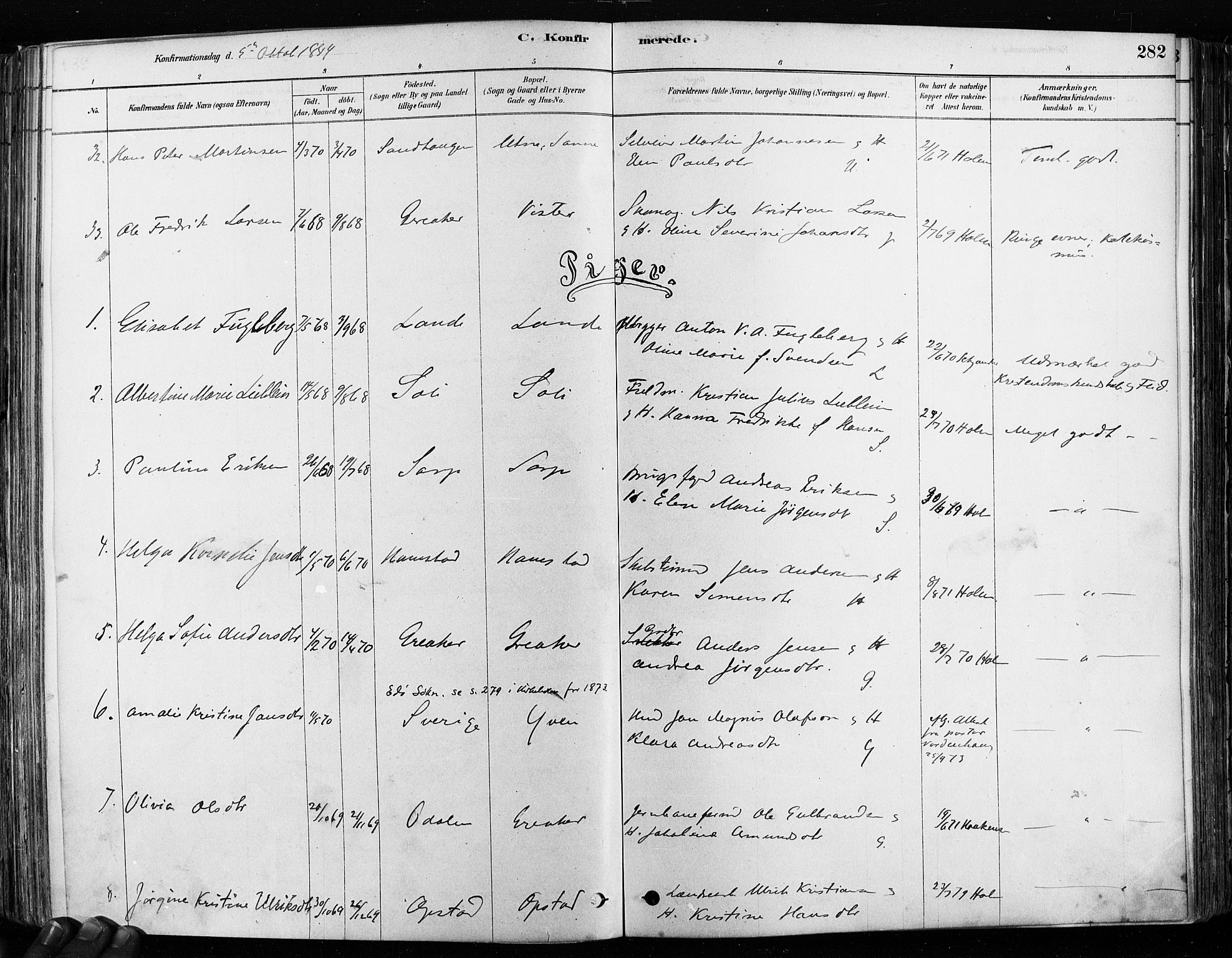 Tune prestekontor Kirkebøker, AV/SAO-A-2007/F/Fa/L0017: Ministerialbok nr. 17, 1878-1887, s. 282