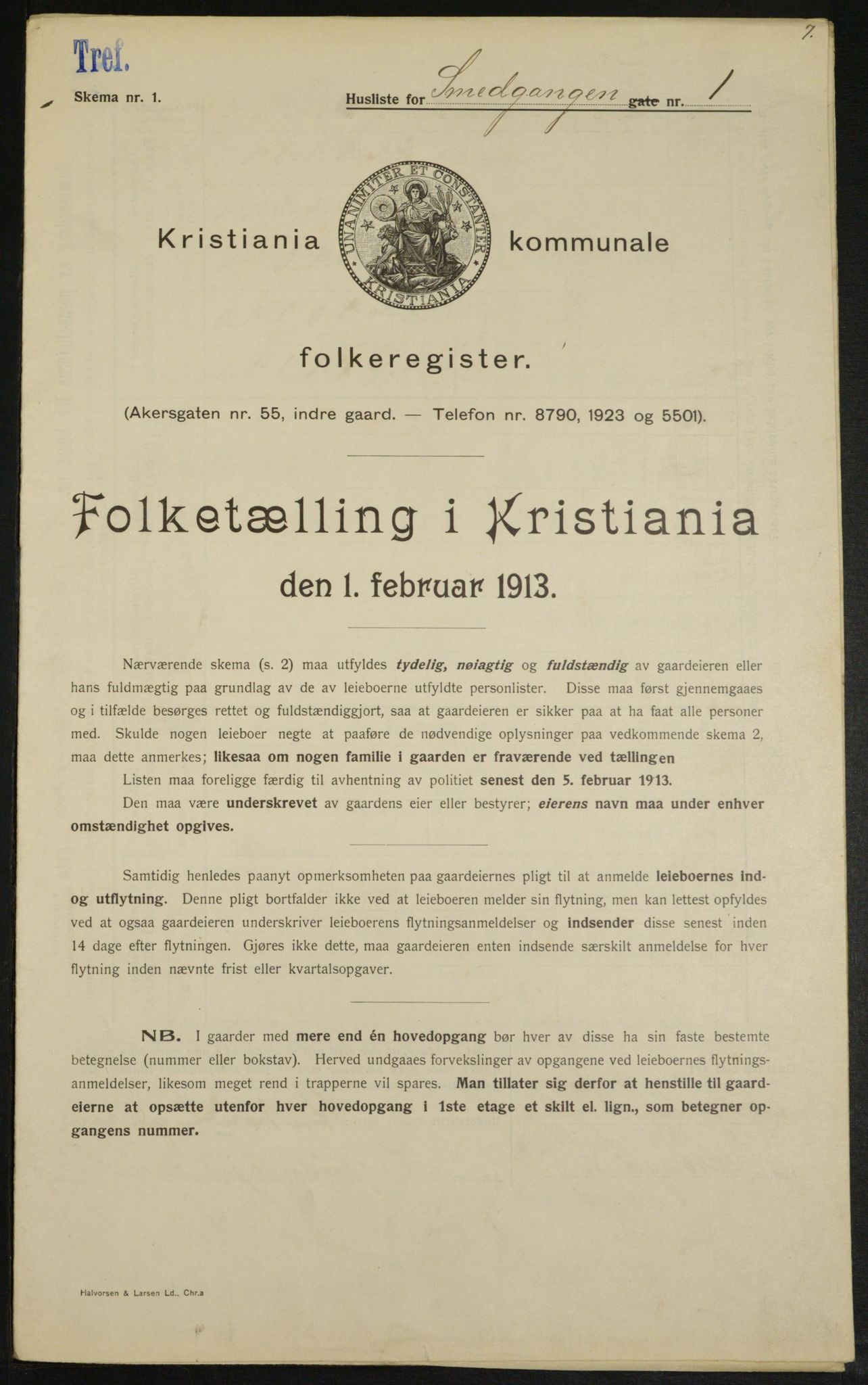 OBA, Kommunal folketelling 1.2.1913 for Kristiania, 1913, s. 97097