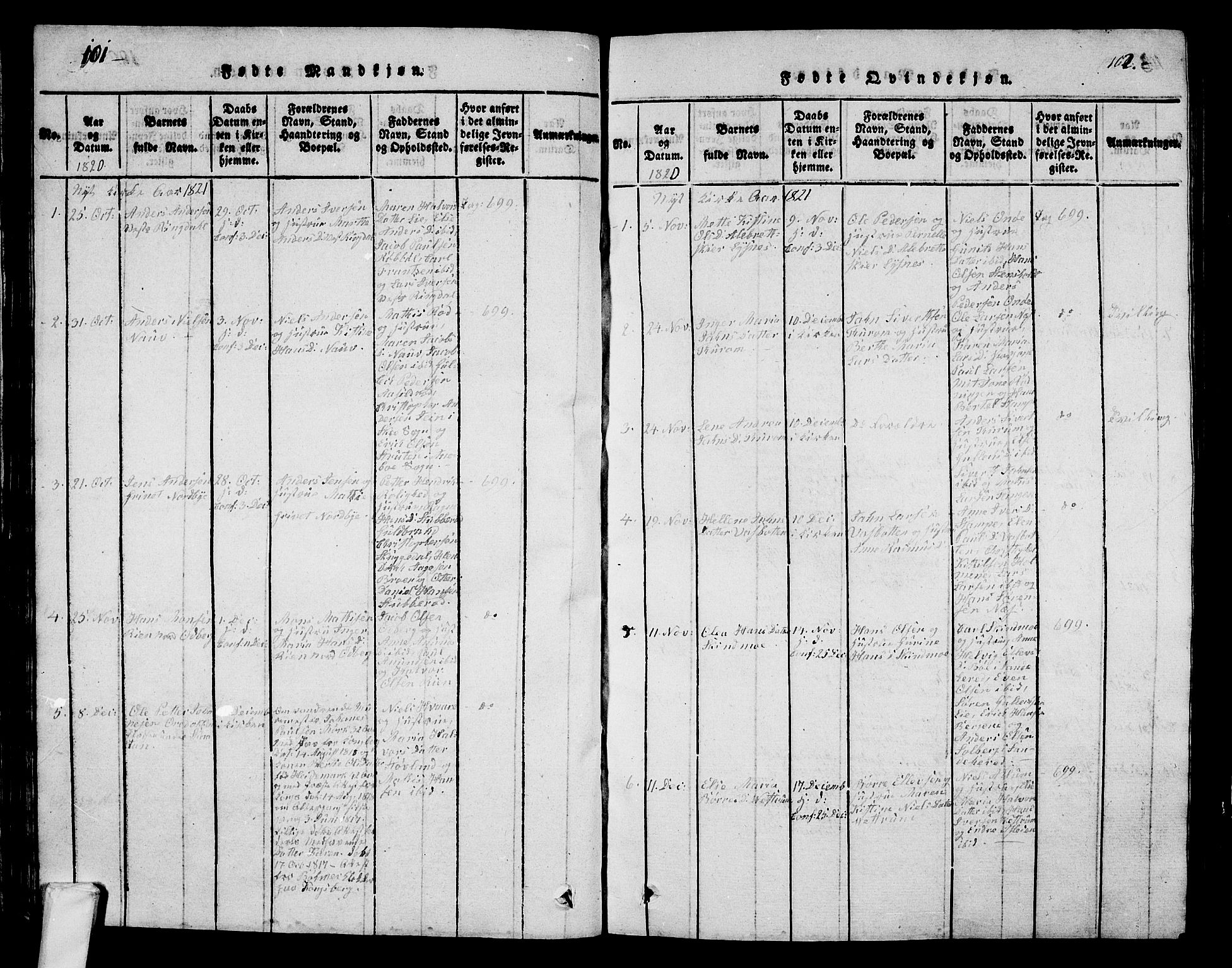 Hedrum kirkebøker, AV/SAKO-A-344/G/Ga/L0003: Klokkerbok nr. I 3, 1817-1835, s. 101-102