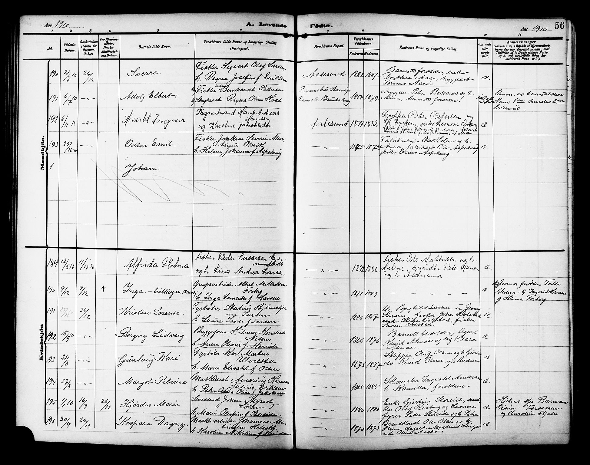 Ministerialprotokoller, klokkerbøker og fødselsregistre - Møre og Romsdal, AV/SAT-A-1454/529/L0471: Klokkerbok nr. 529C08, 1909-1921, s. 56