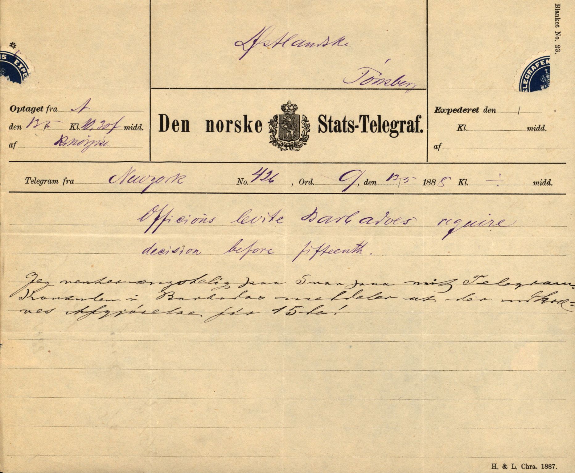 Pa 63 - Østlandske skibsassuranceforening, VEMU/A-1079/G/Ga/L0021/0003: Havaridokumenter / Inga av Drammen, Inga av Sandefjord, Primula, 1888-1889, s. 89