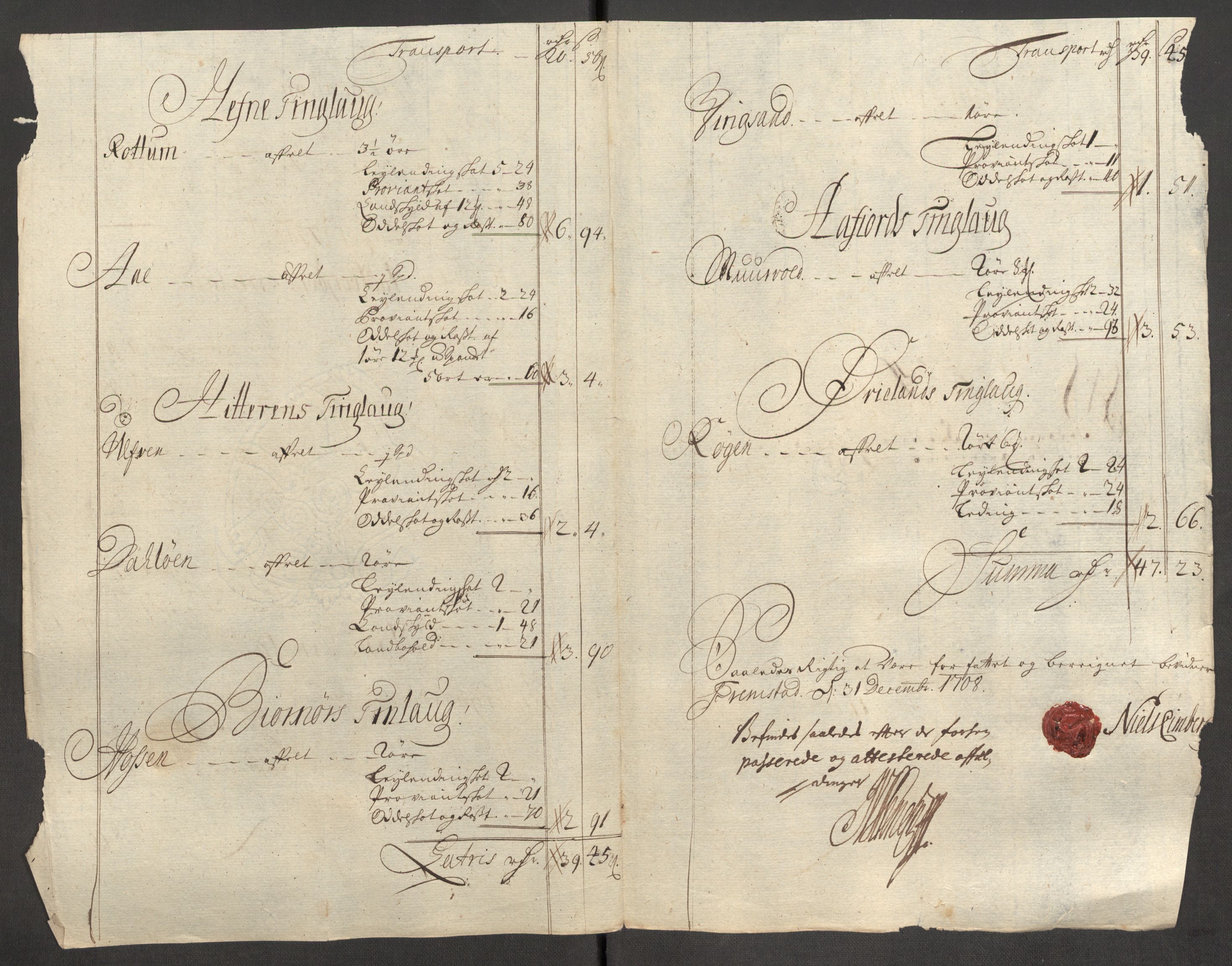 Rentekammeret inntil 1814, Reviderte regnskaper, Fogderegnskap, AV/RA-EA-4092/R57/L3858: Fogderegnskap Fosen, 1708-1709, s. 163