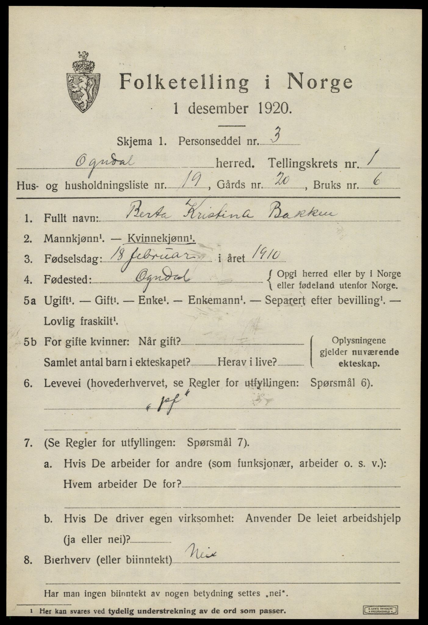 SAT, Folketelling 1920 for 1732 Ogndal herred, 1920, s. 699