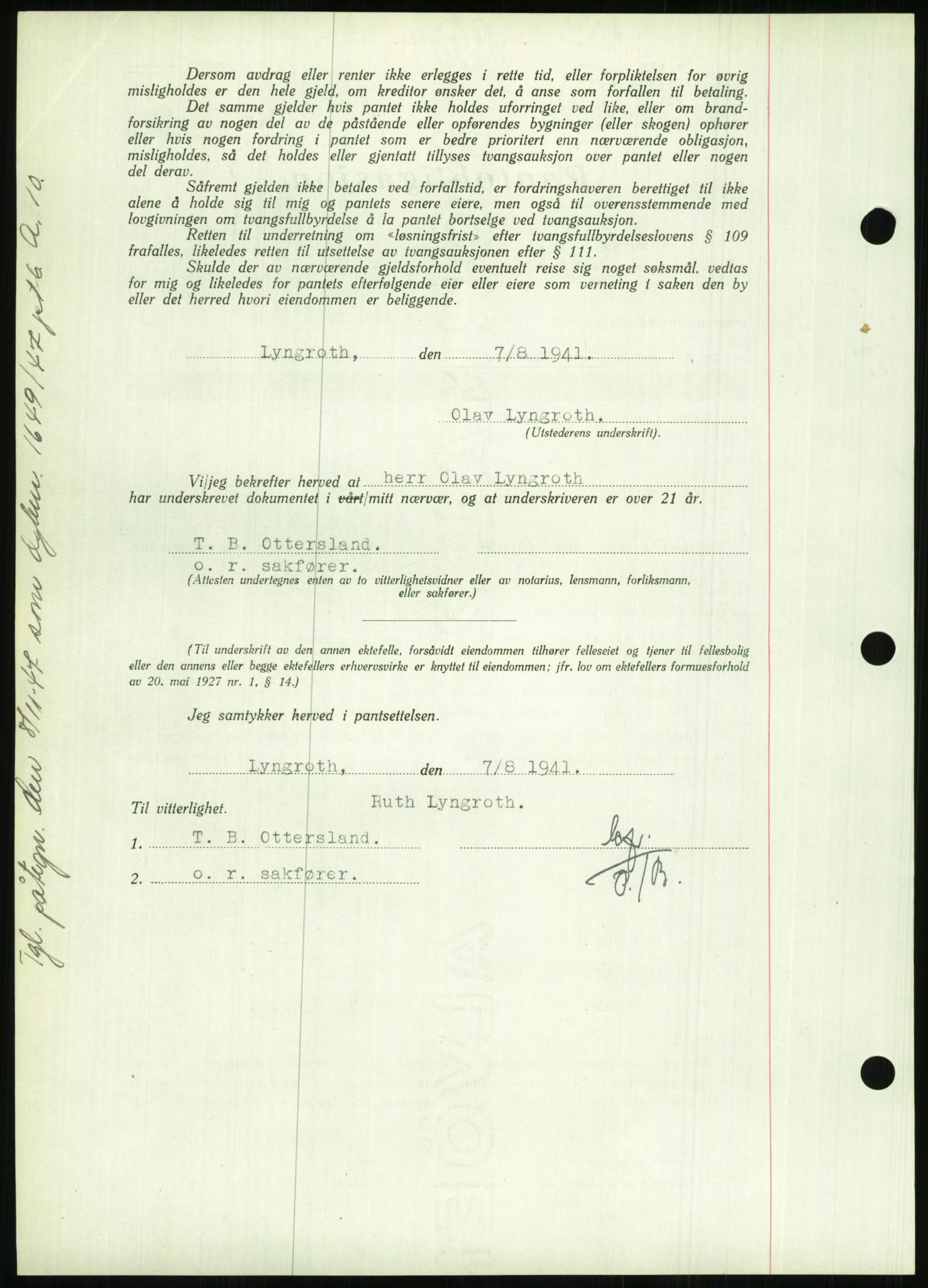 Nedenes sorenskriveri, AV/SAK-1221-0006/G/Gb/Gbb/L0001: Pantebok nr. I, 1939-1942, Dagboknr: 634/1941