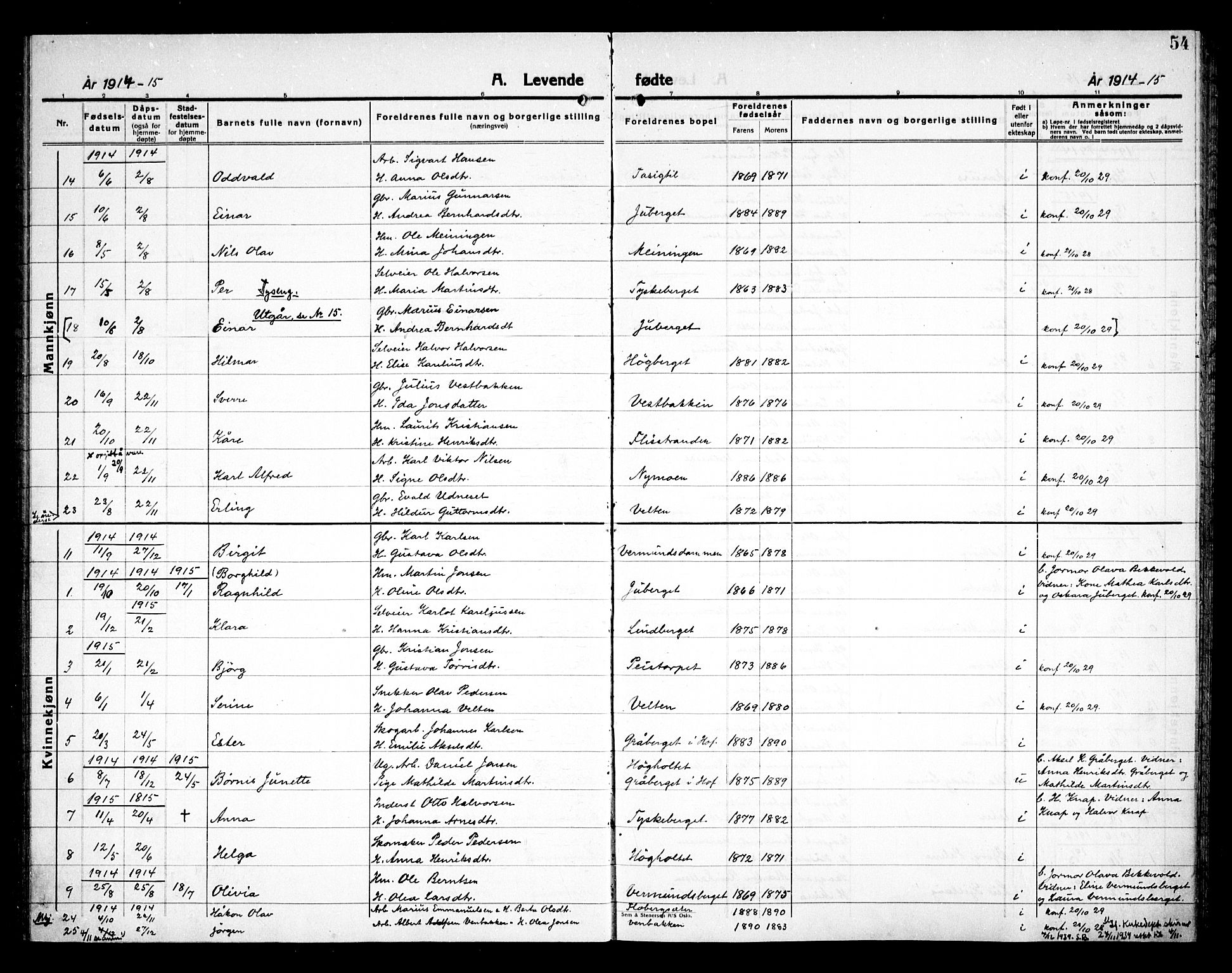 Åsnes prestekontor, AV/SAH-PREST-042/H/Ha/Haa/L0000E: Ministerialbok nr. 0C, 1890-1929, s. 54