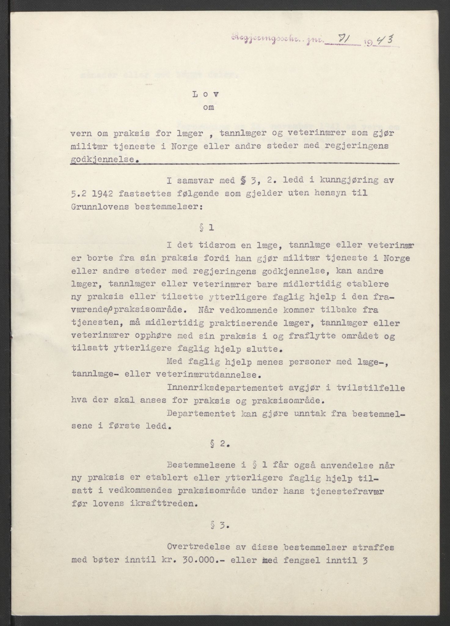 NS-administrasjonen 1940-1945 (Statsrådsekretariatet, de kommisariske statsråder mm), RA/S-4279/D/Db/L0099: Lover, 1943, s. 155