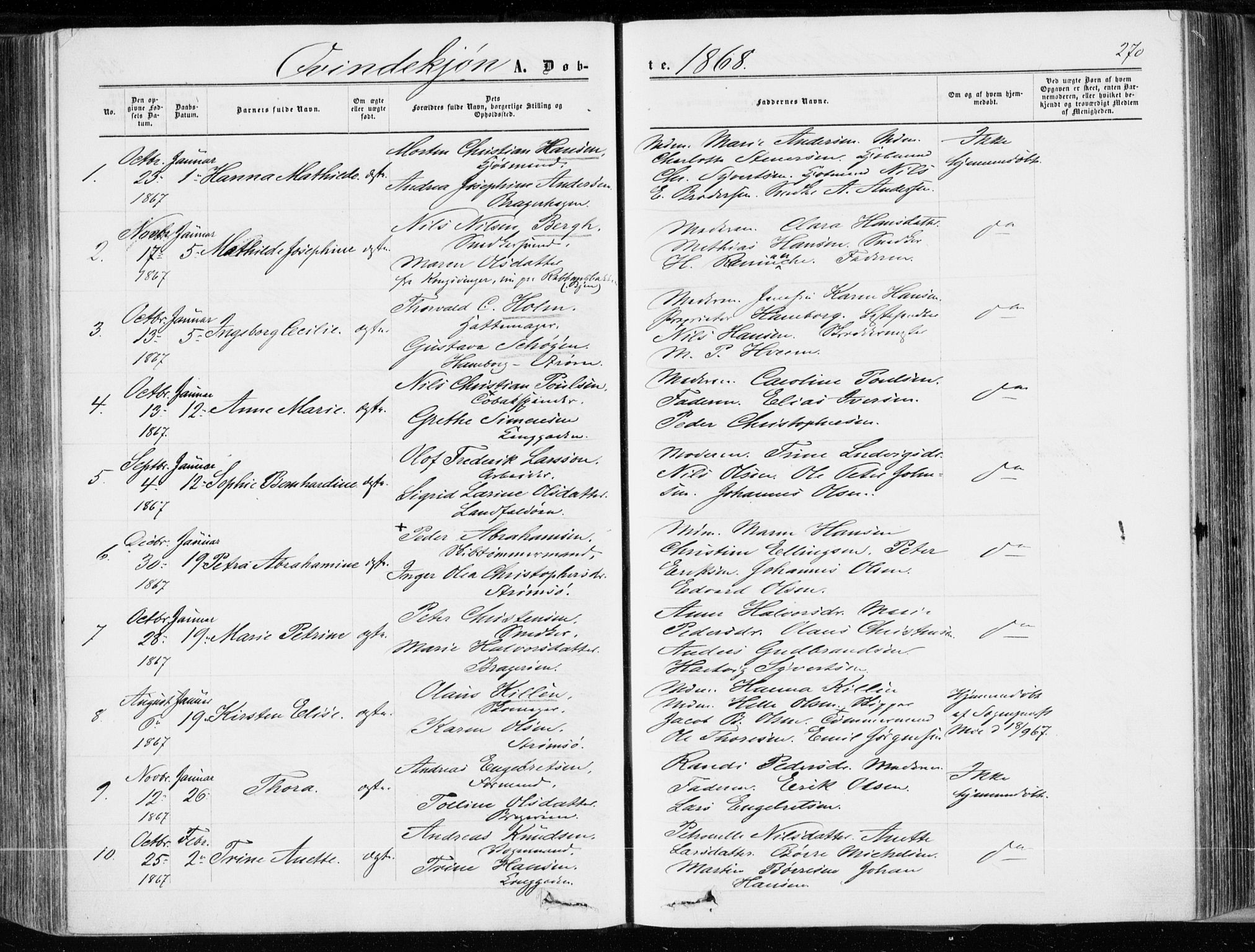 Bragernes kirkebøker, AV/SAKO-A-6/F/Fb/L0003: Ministerialbok nr. II 3, 1860-1868, s. 270