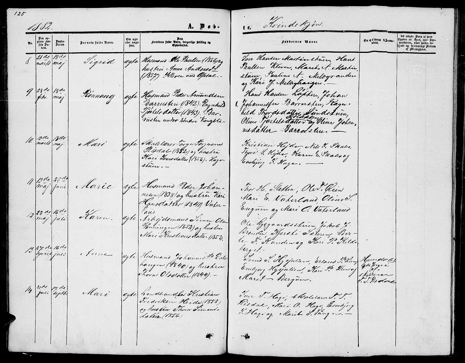 Nord-Fron prestekontor, AV/SAH-PREST-080/H/Ha/Hab/L0002: Klokkerbok nr. 2, 1851-1883, s. 125