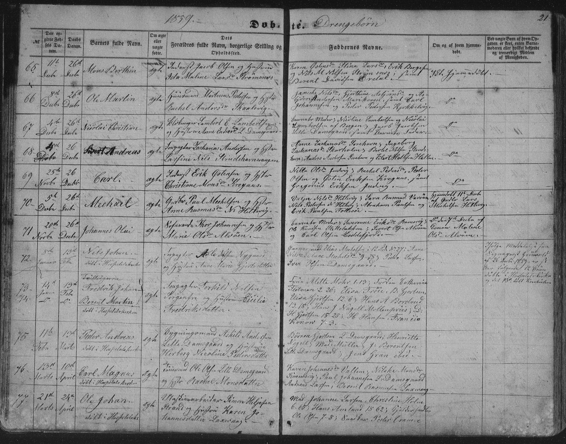 Askøy Sokneprestembete, AV/SAB-A-74101/H/Ha/Hab/Haba/L0005: Klokkerbok nr. A 5, 1857-1871, s. 21