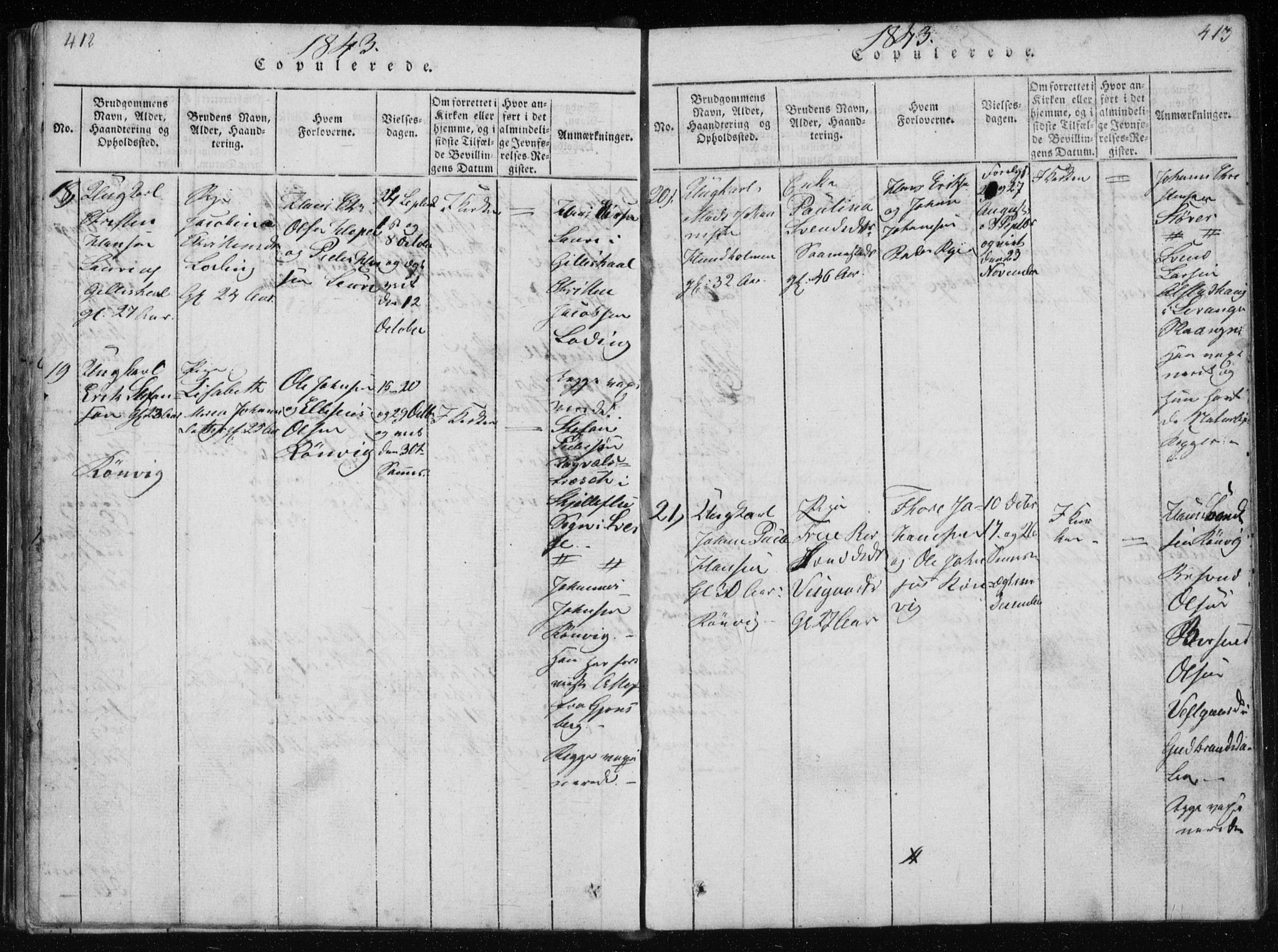 Ministerialprotokoller, klokkerbøker og fødselsregistre - Nordland, SAT/A-1459/801/L0027: Klokkerbok nr. 801C02, 1835-1845, s. 412-413