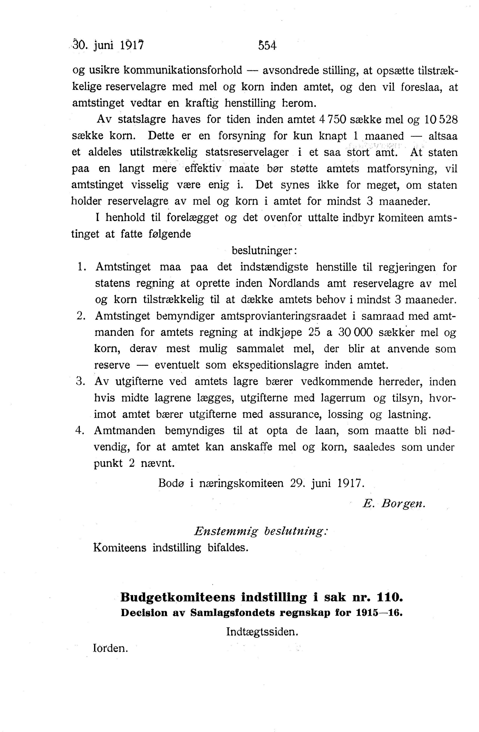 Nordland Fylkeskommune. Fylkestinget, AIN/NFK-17/176/A/Ac/L0040: Fylkestingsforhandlinger 1917, 1917