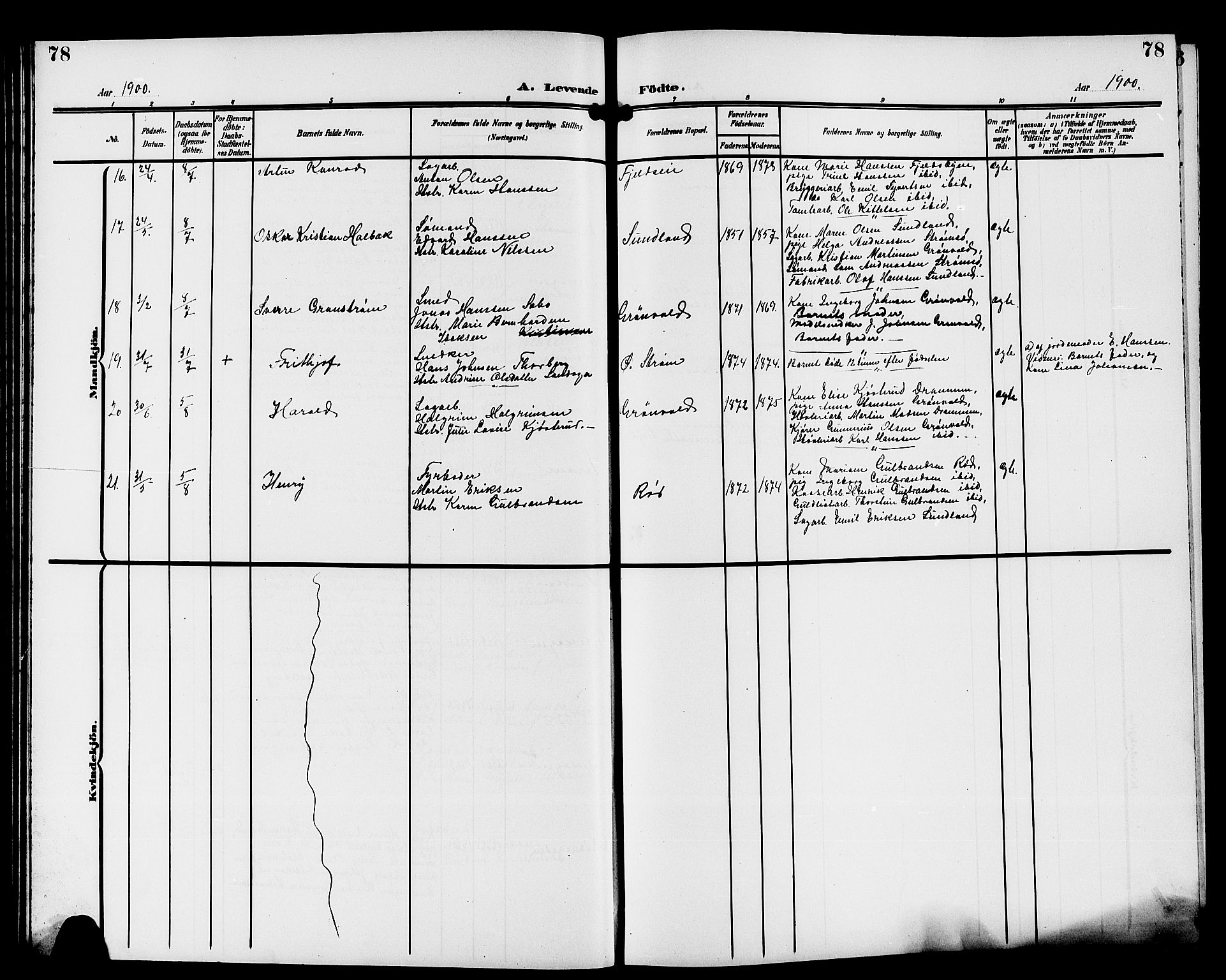 Strømsgodset kirkebøker, AV/SAKO-A-324/G/Ga/L0002: Klokkerbok nr. 2, 1885-1910, s. 78