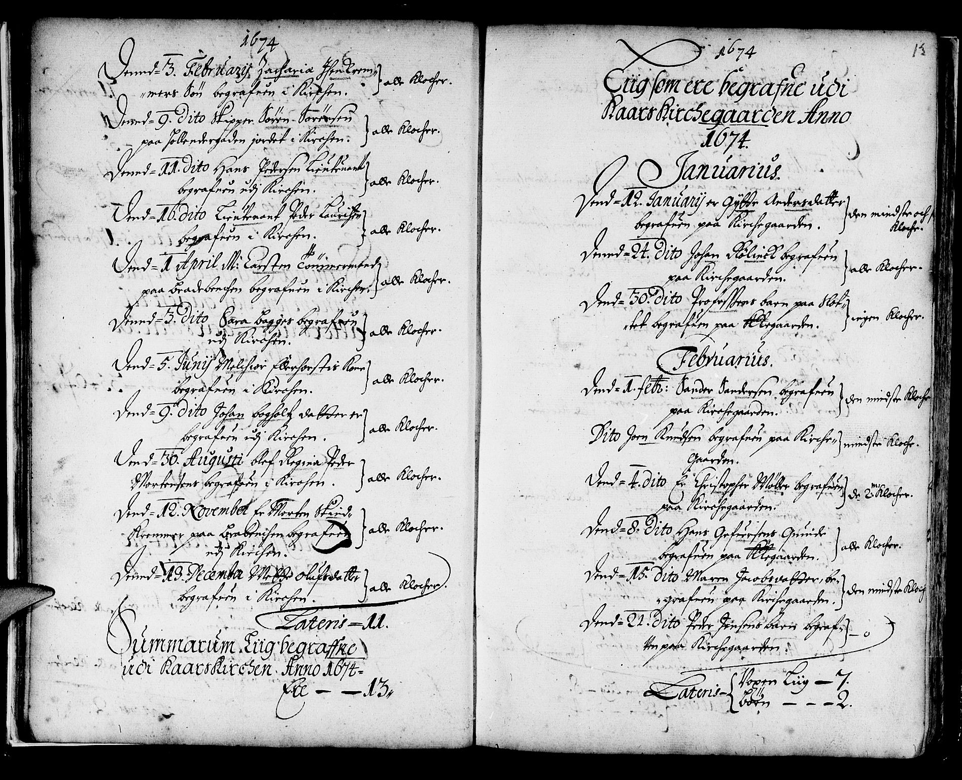 Korskirken sokneprestembete, AV/SAB-A-76101/H/Haa/L0001: Ministerialbok nr. A 1, 1674-1688, s. 13