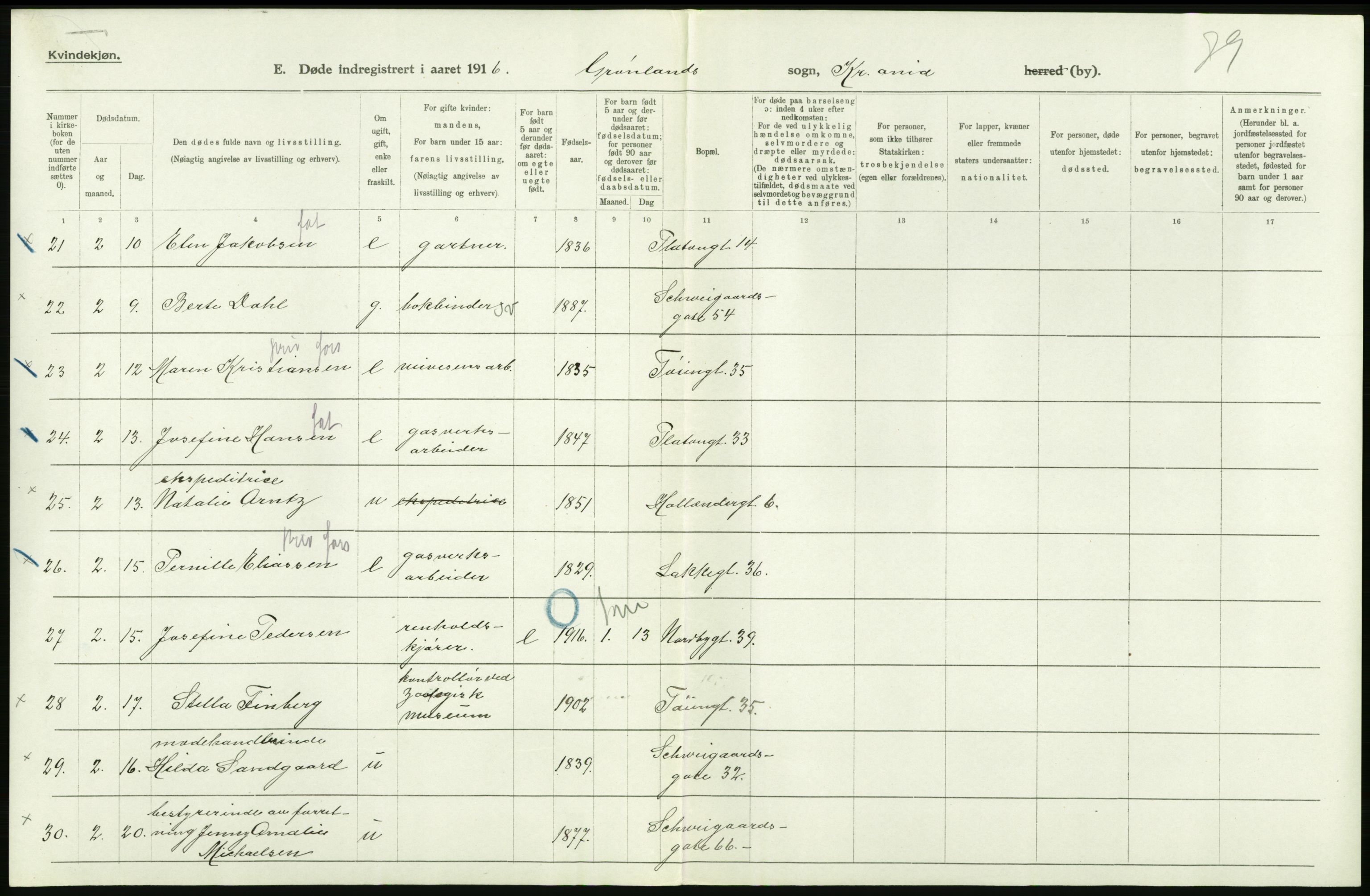 Statistisk sentralbyrå, Sosiodemografiske emner, Befolkning, AV/RA-S-2228/D/Df/Dfb/Dfbf/L0009: Kristiania: Døde., 1916, s. 236