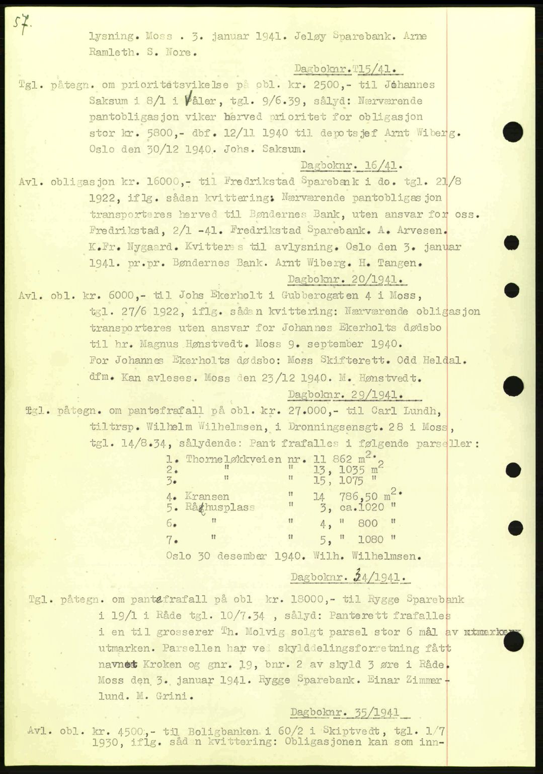 Moss sorenskriveri, SAO/A-10168: Pantebok nr. B10, 1940-1941, Dagboknr: 15/1941