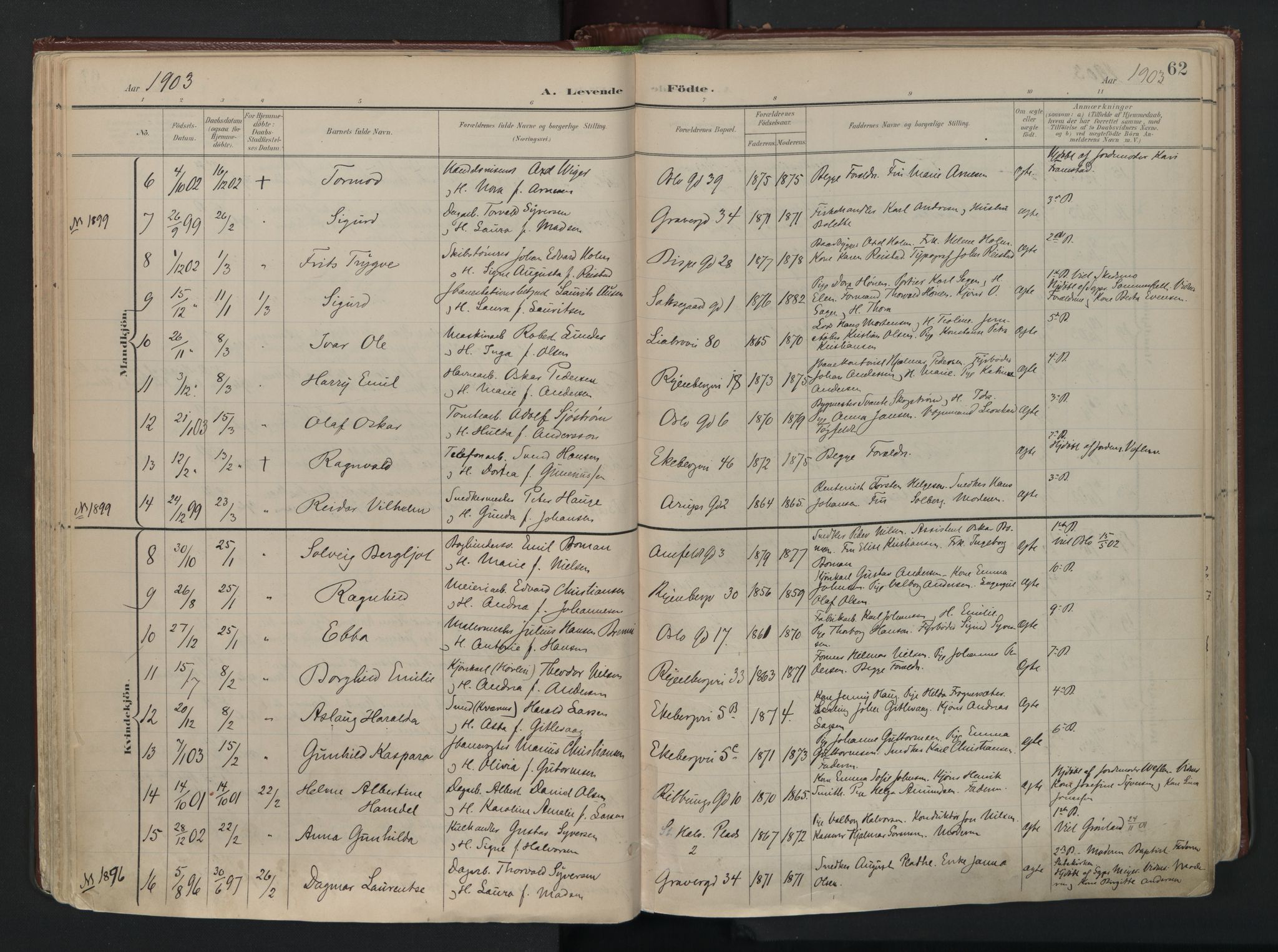 Gamlebyen prestekontor Kirkebøker, AV/SAO-A-10884/F/Fa/L0010: Ministerialbok nr. 10, 1895-1935, s. 62