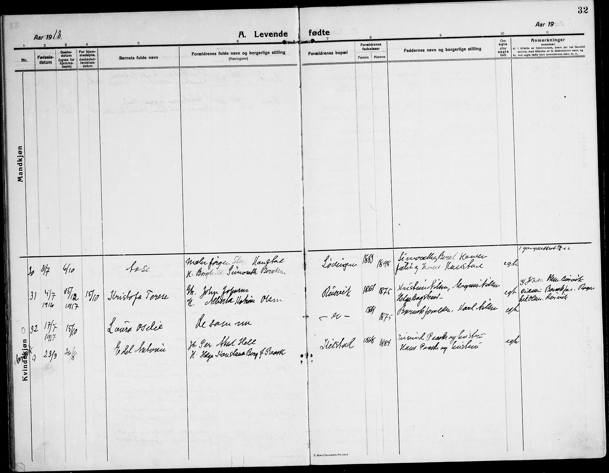 Ministerialprotokoller, klokkerbøker og fødselsregistre - Nordland, AV/SAT-A-1459/872/L1037: Ministerialbok nr. 872A12, 1914-1925, s. 32