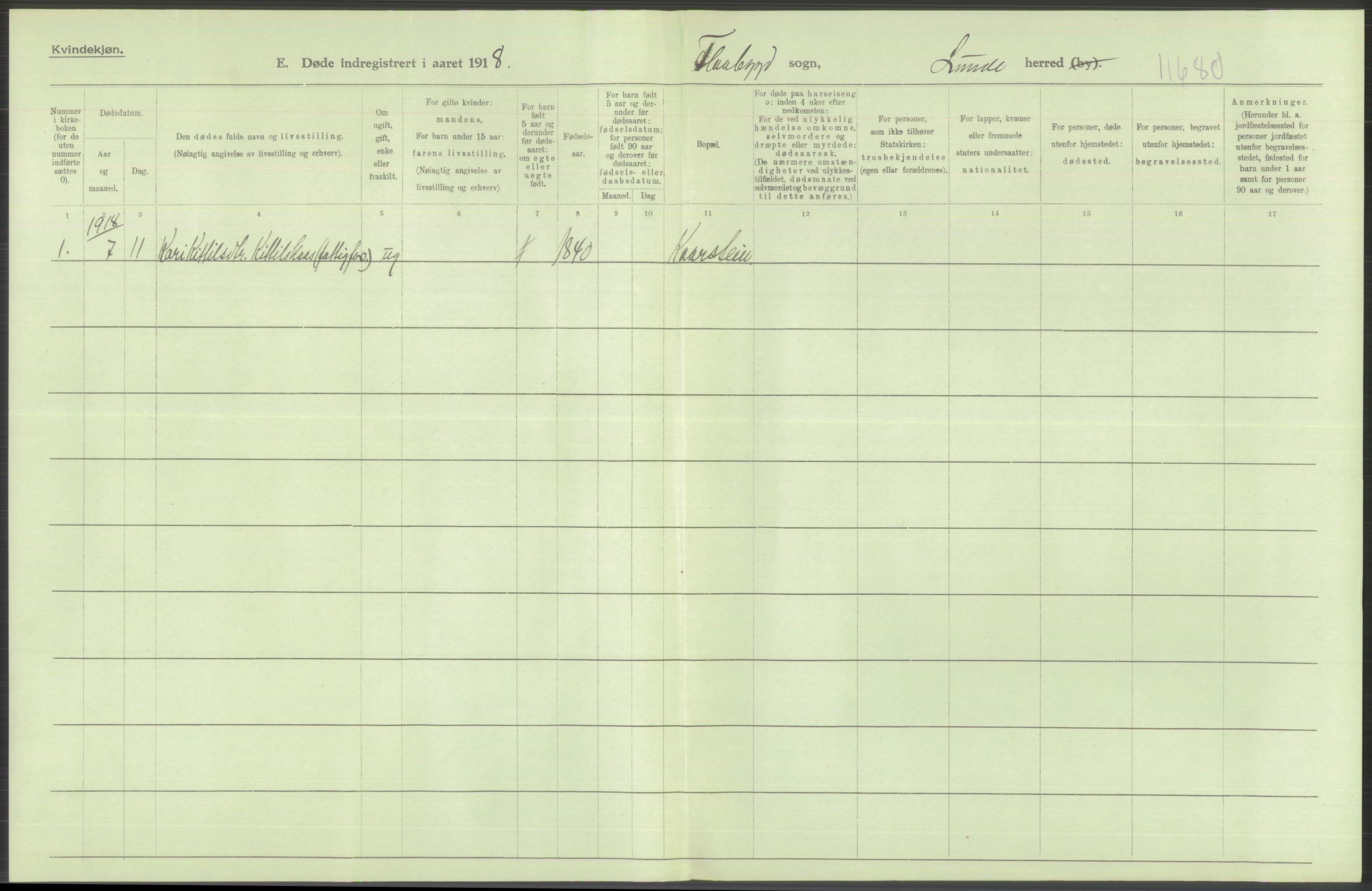 Statistisk sentralbyrå, Sosiodemografiske emner, Befolkning, AV/RA-S-2228/D/Df/Dfb/Dfbh/L0026: Telemark fylke: Døde. Bygder og byer., 1918, s. 248