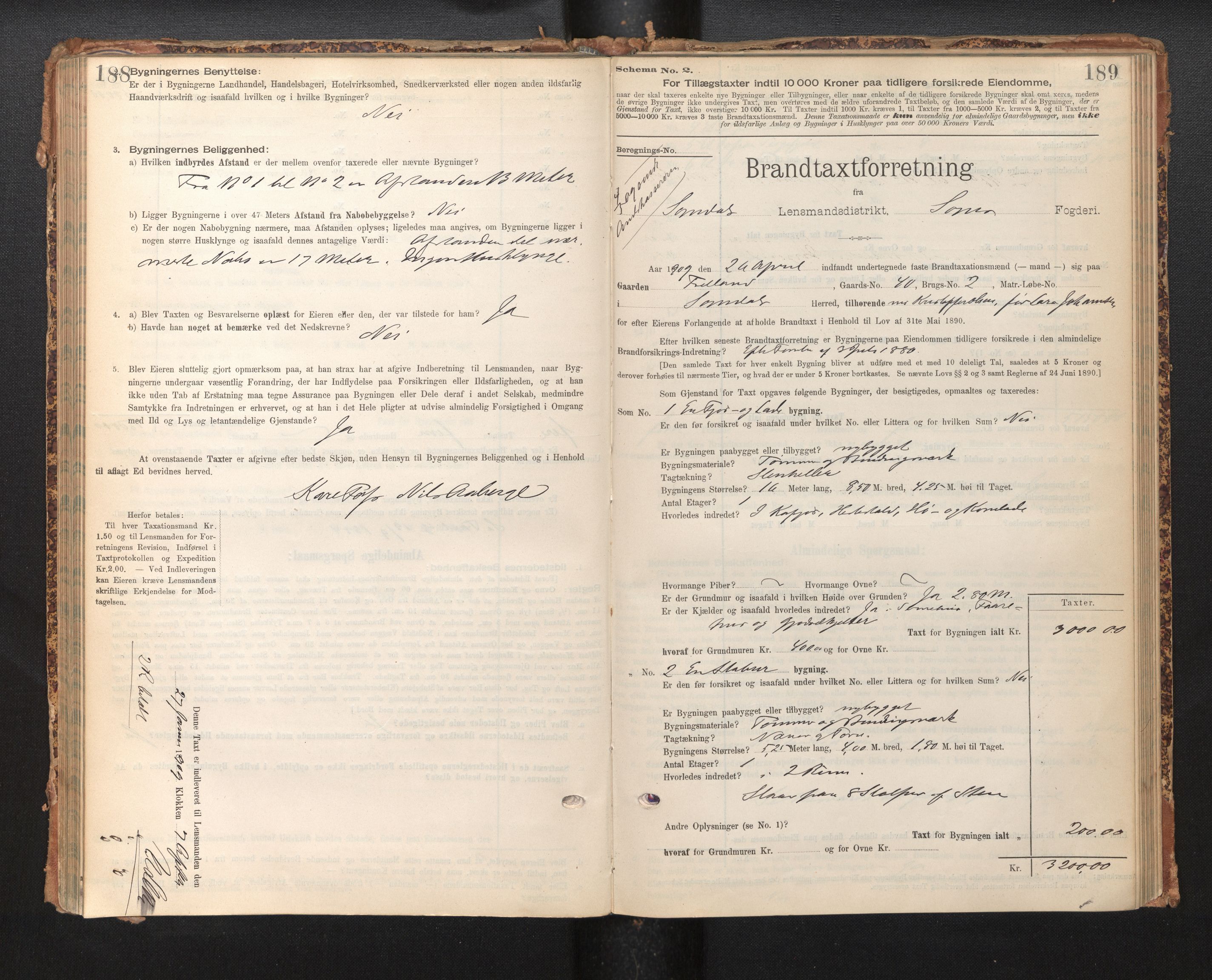 Lensmannen i Sogndal, SAB/A-29901/0012/L0009: Branntakstprotokoll, skjematakst, 1901-1914, s. 188-189