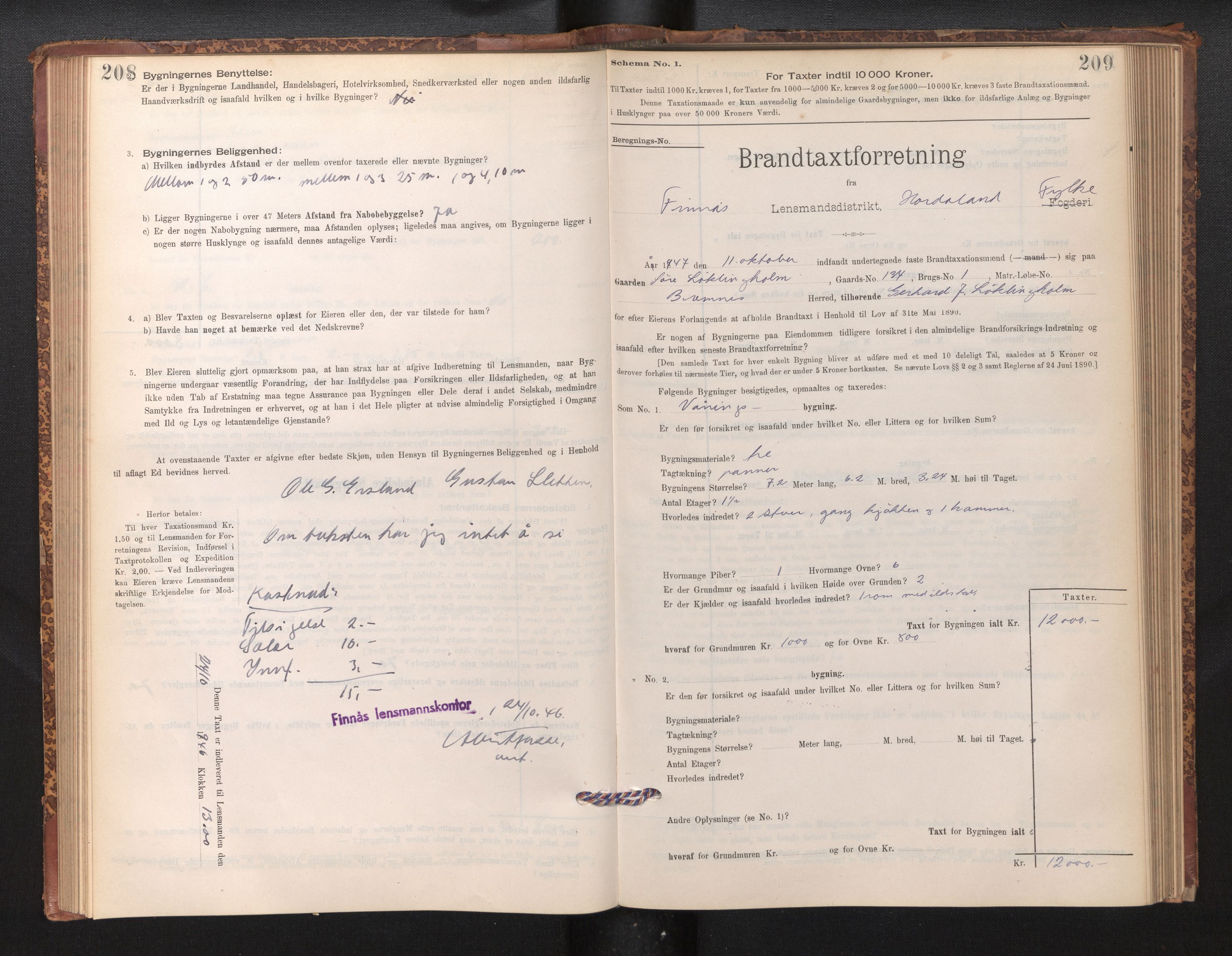 Lensmannen i Finnås, SAB/A-31901/0012/L0002: Branntakstprotokoll, skjematakst, 1894-1954, s. 208-209