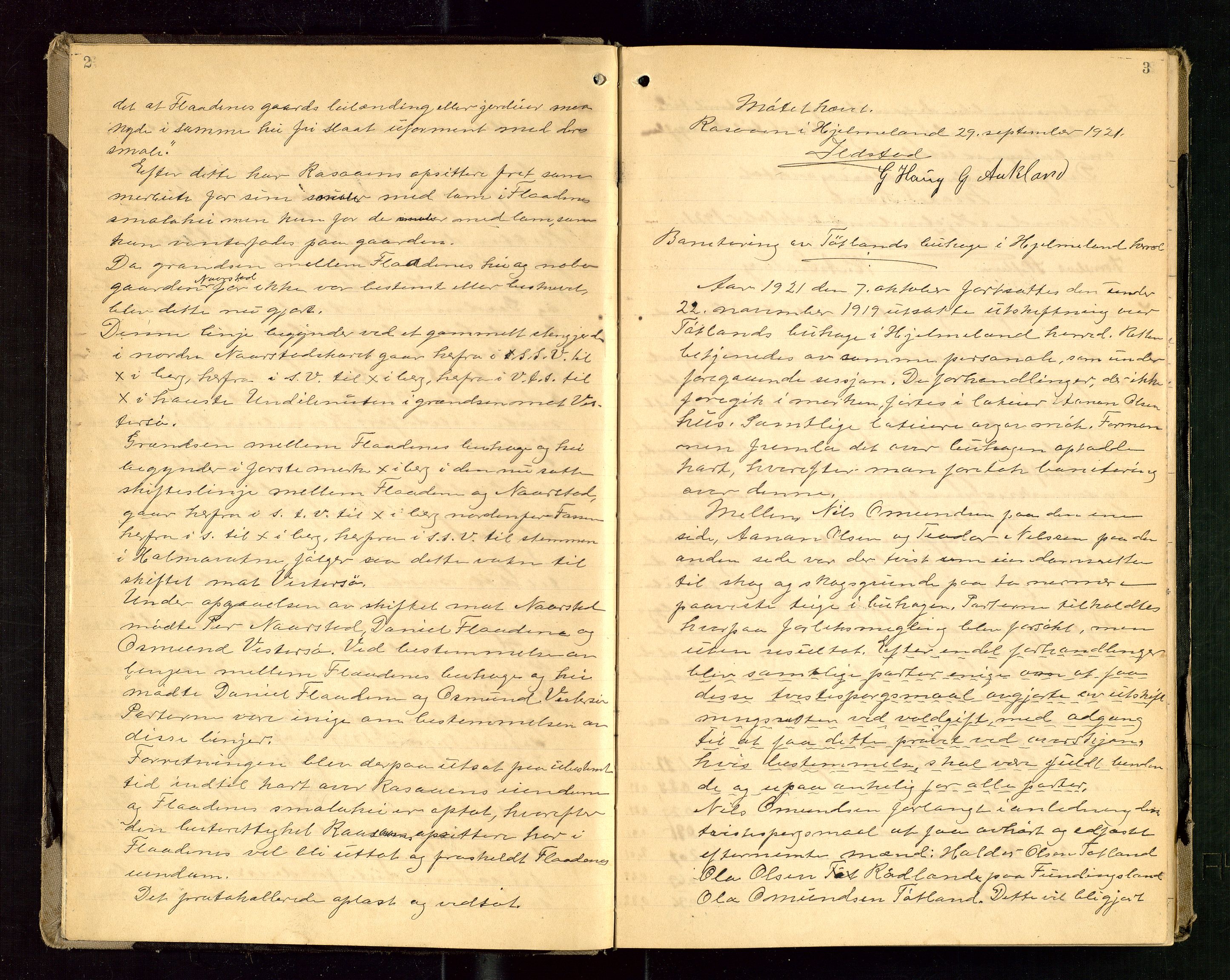 Rogaland jordskifterett, AV/SAST-A-102426/Oa/L0103: Forhandlingsprotokoll, 1921-1930, s. 2-3