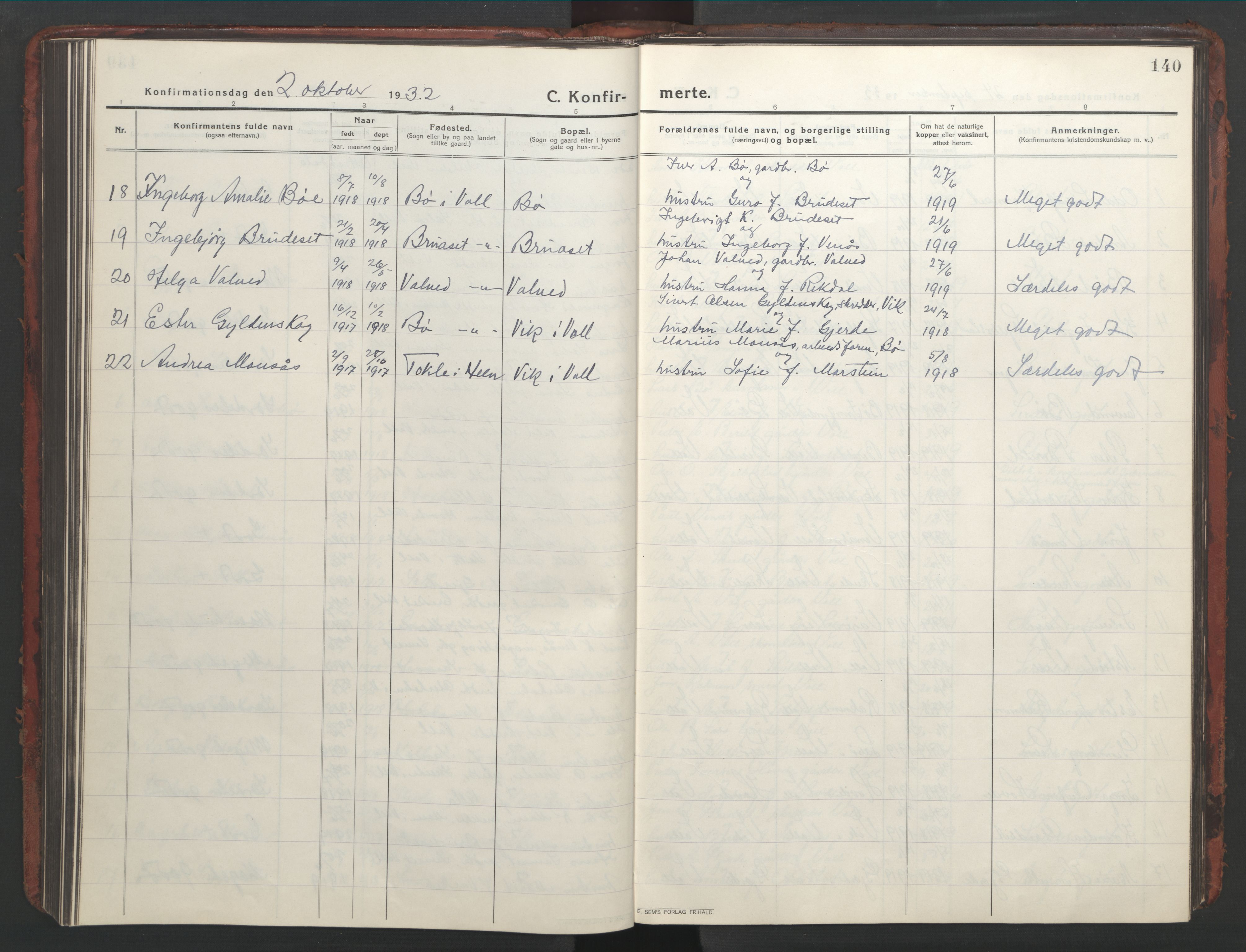 Ministerialprotokoller, klokkerbøker og fødselsregistre - Møre og Romsdal, AV/SAT-A-1454/543/L0565: Klokkerbok nr. 543C03, 1916-1955, s. 140