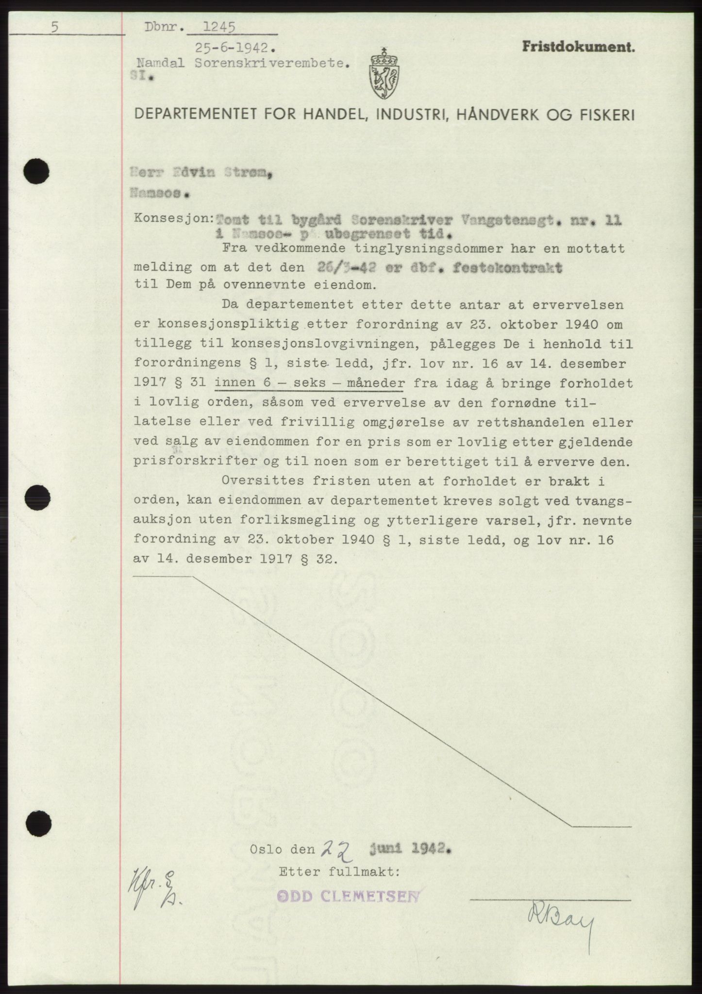 Namdal sorenskriveri, SAT/A-4133/1/2/2C: Pantebok nr. -, 1941-1942, Dagboknr: 1245/1942