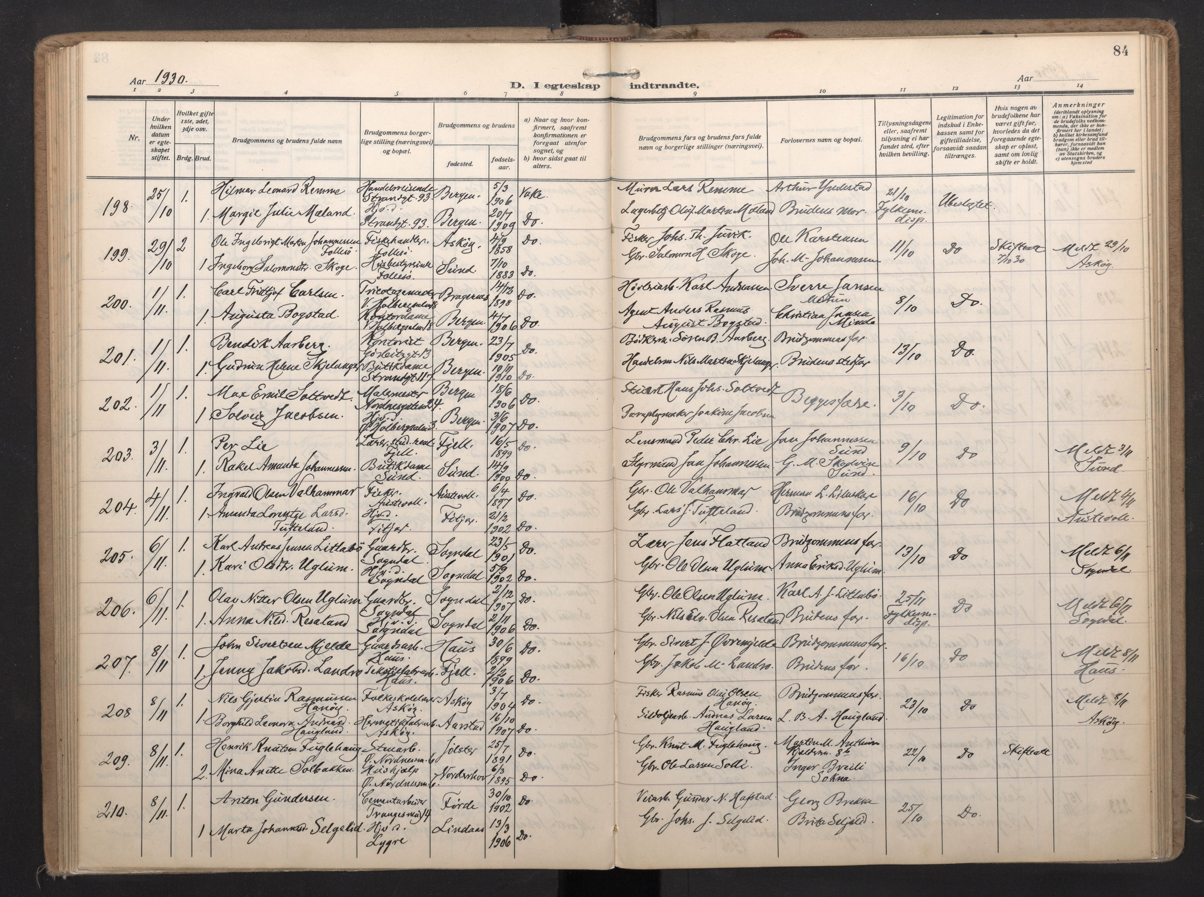Nykirken Sokneprestembete, AV/SAB-A-77101/H/Haa/L0038: Ministerialbok nr. D 8, 1926-1934, s. 83b-84a