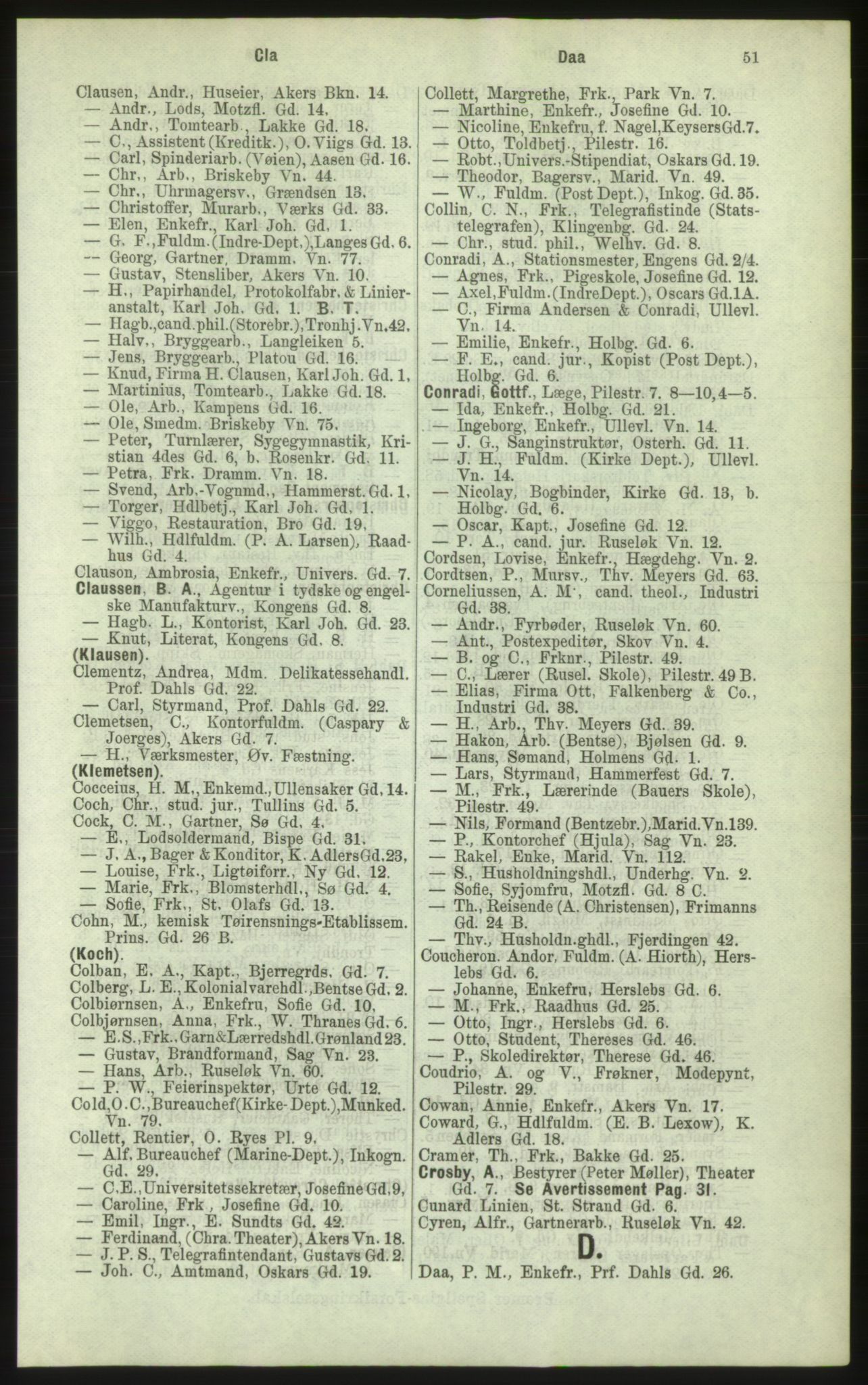 Kristiania/Oslo adressebok, PUBL/-, 1884, s. 51